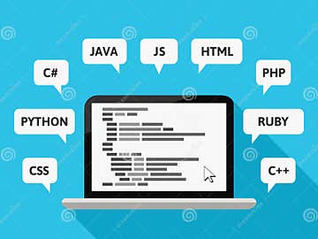 Programming Languages Concept with Computer and Code Stock Vector ...