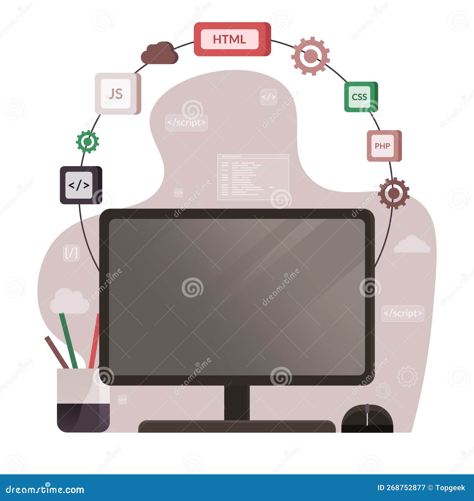 Programming Languages Design, Program Code on Screen. Software, 