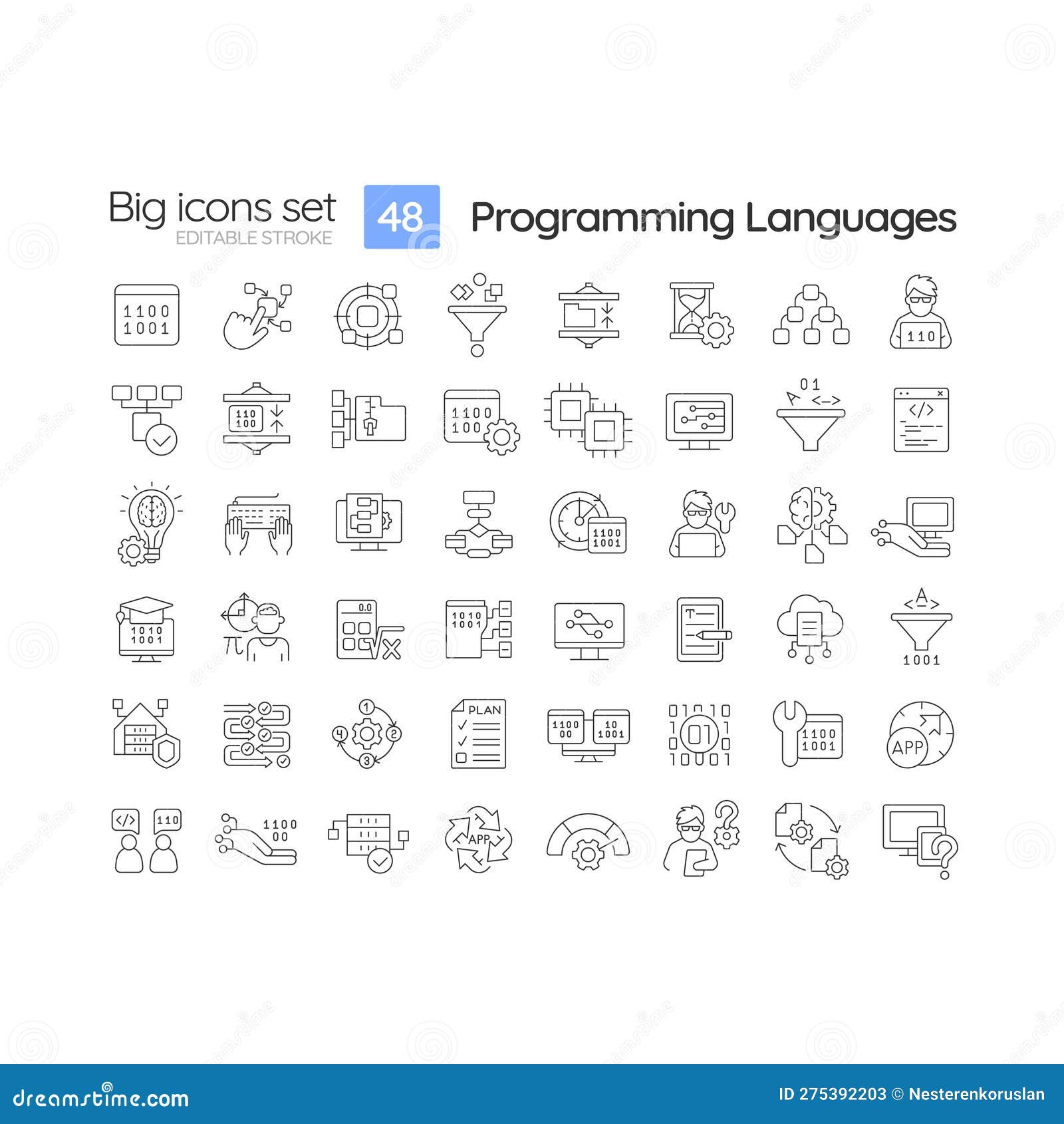 Programming Languages Linear Icons Set Stock Vector - Illustration of ...