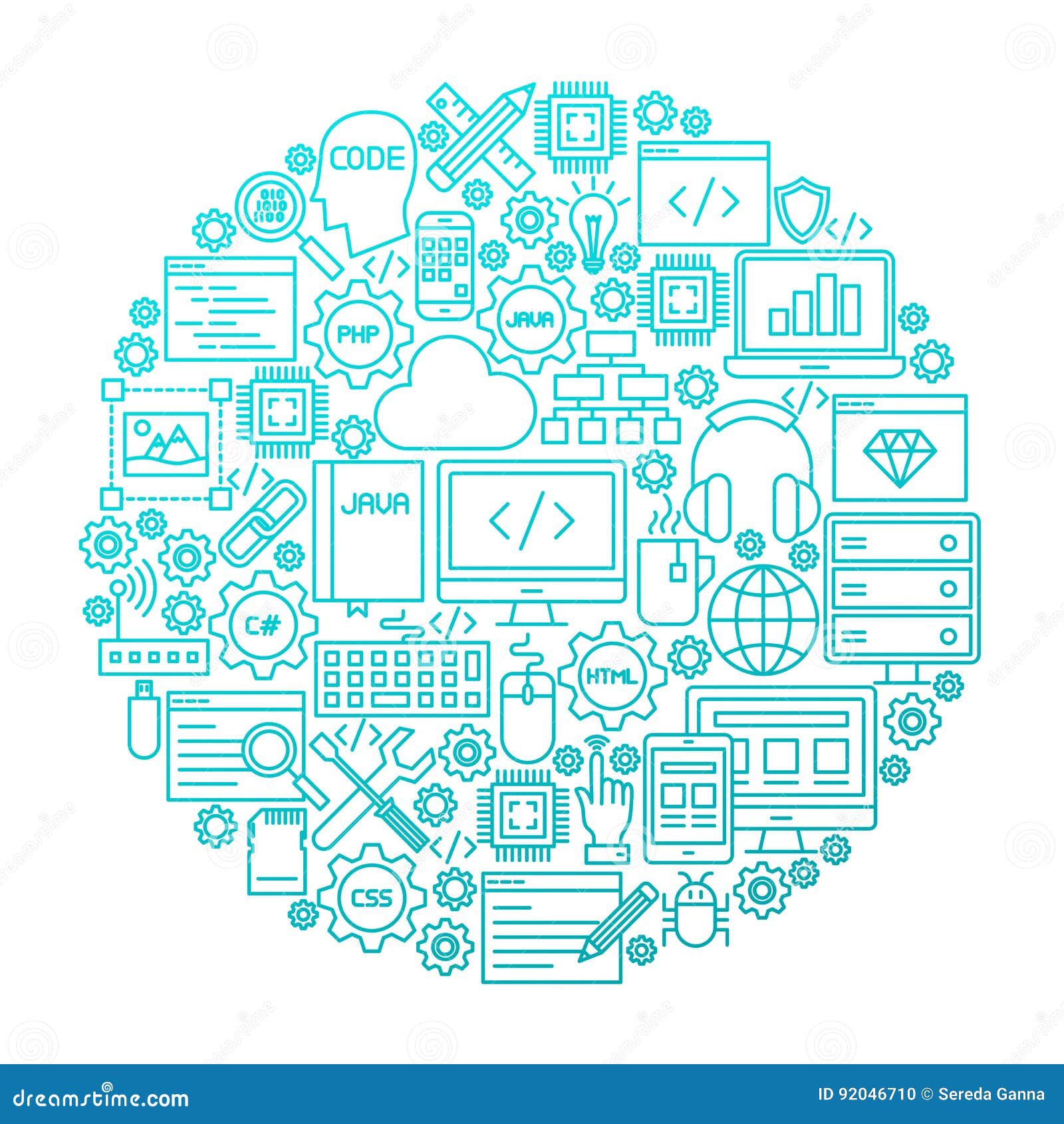 Programming Line Icon Circle Design Stock Vector - Illustration of ...