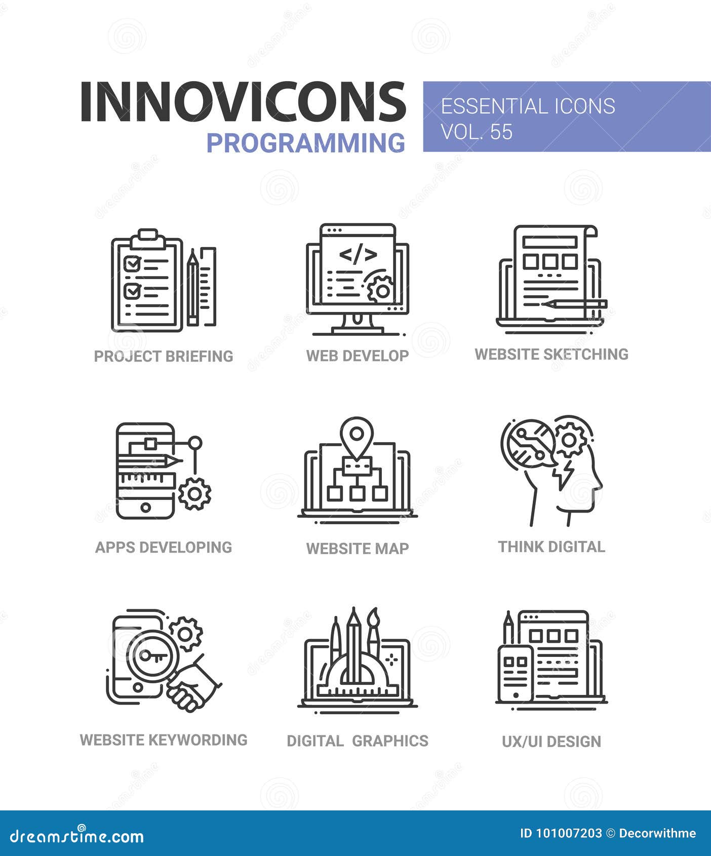 Programming - Modern Vector Line Design Icons Set. Stock Vector ...