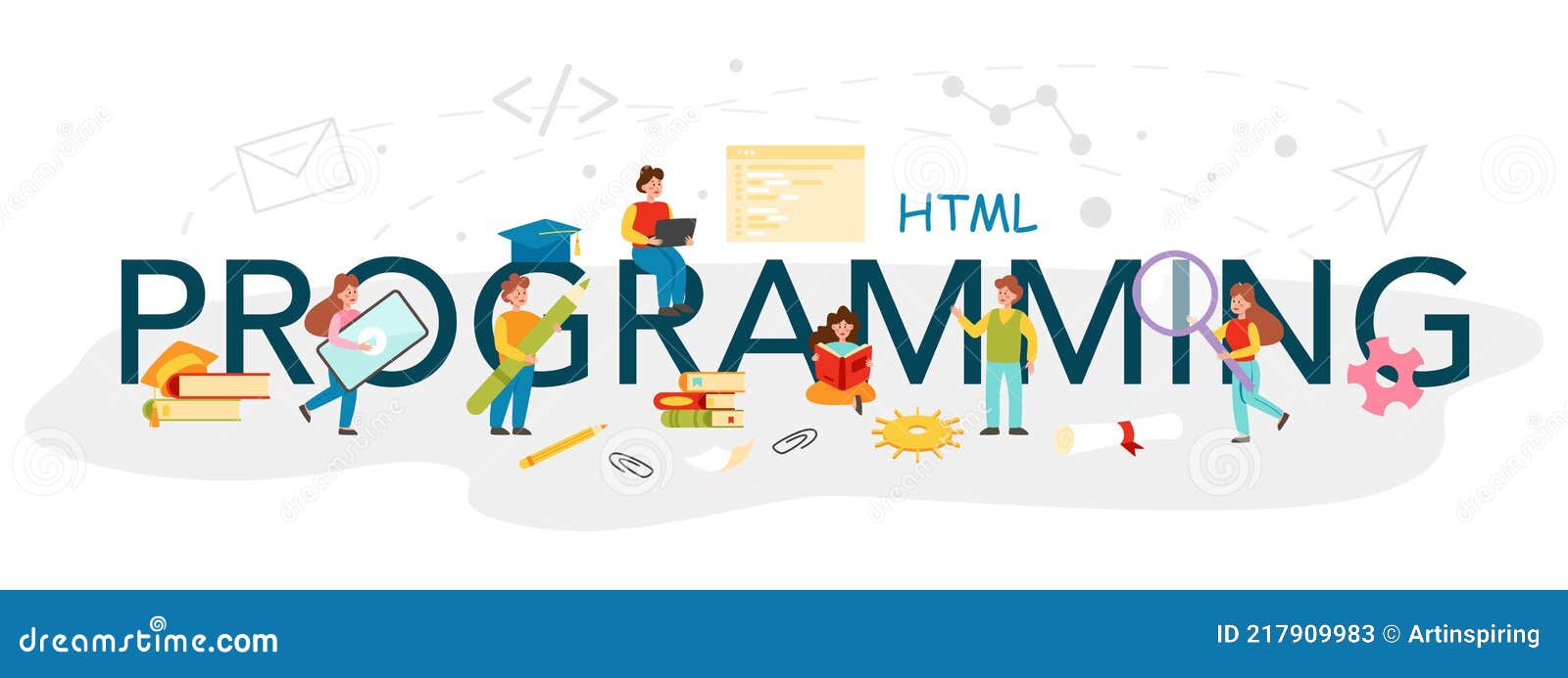 Programming Typographic Header. it Education, Student Writing a