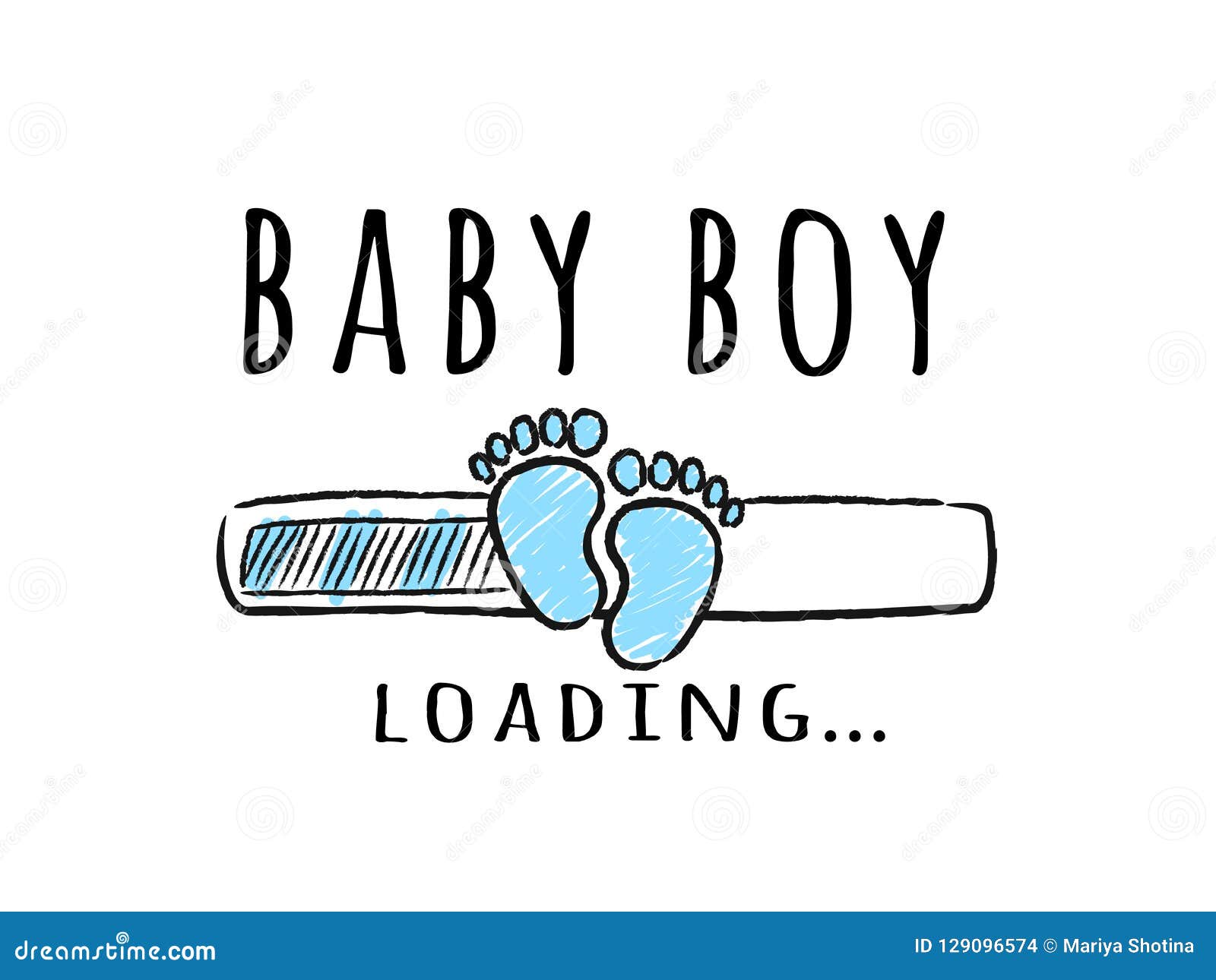progress bar with inscription - baby boy loading and kid footprints in sketchy style.