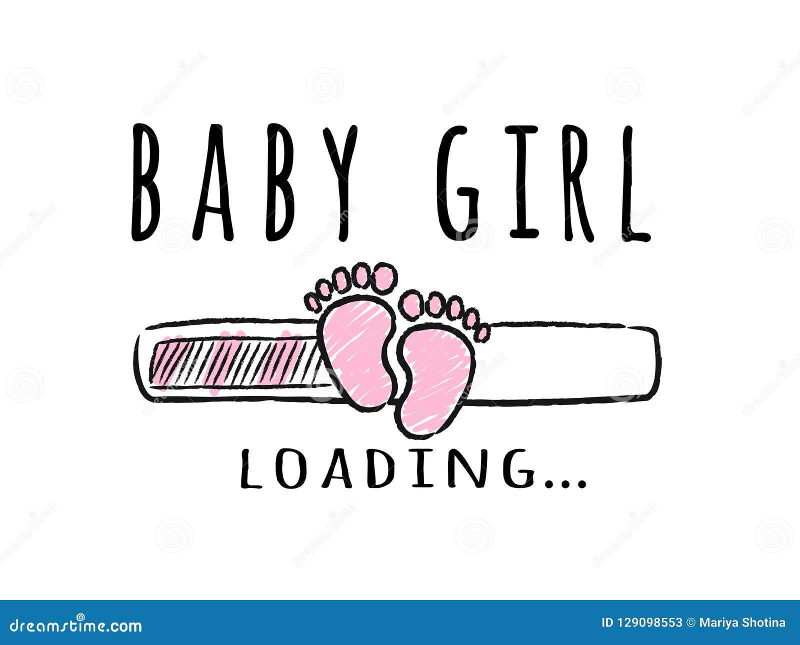 progress bar with inscription - baby girl loading and kid footprints in sketchy style.