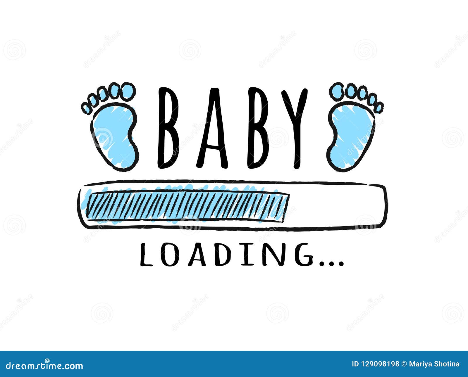 progress bar with inscription - baby loading and kid footprints in sketchy style.