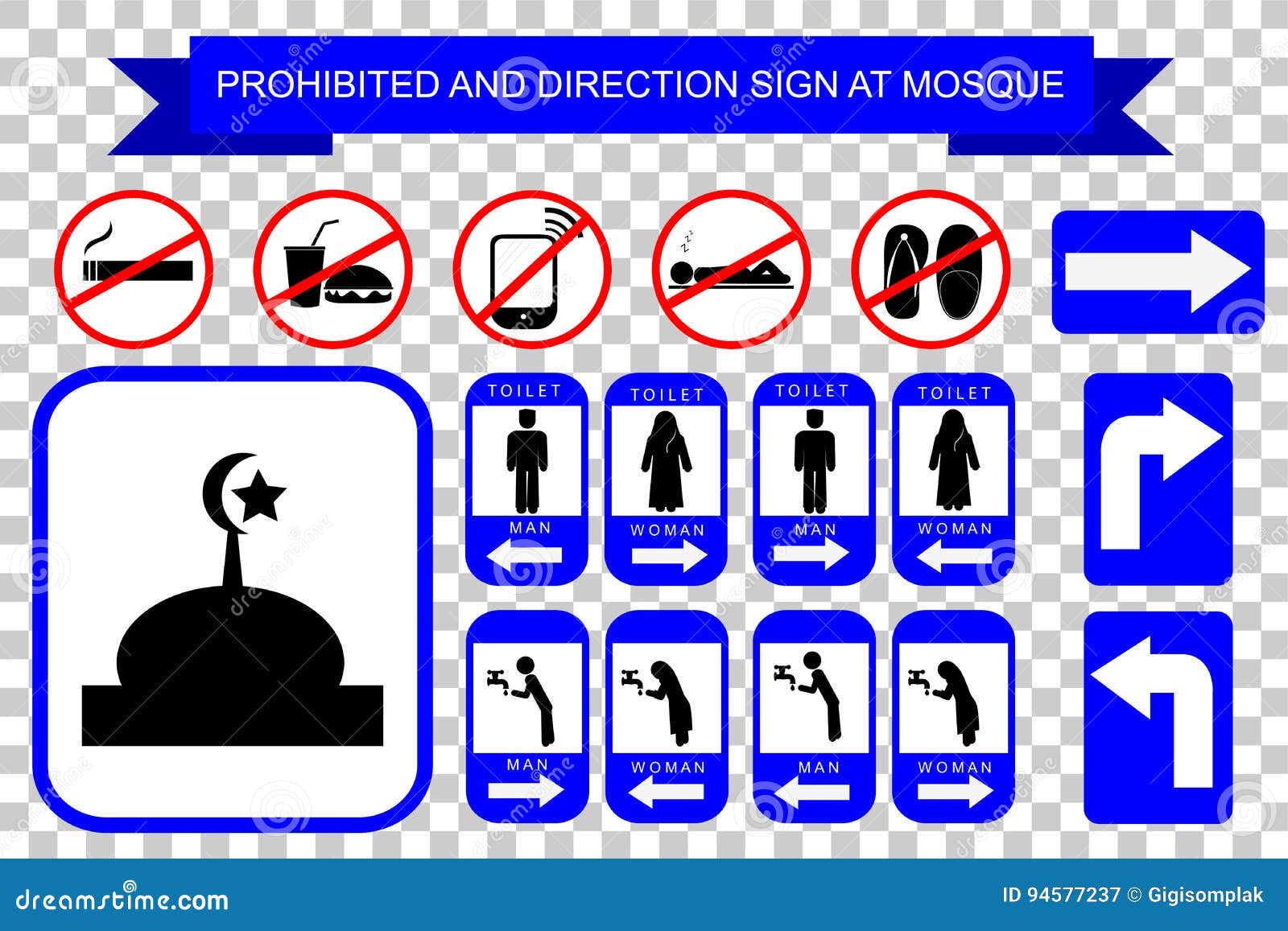Prohibited and Direction Sign at Mosque Stock Vector Illustration of