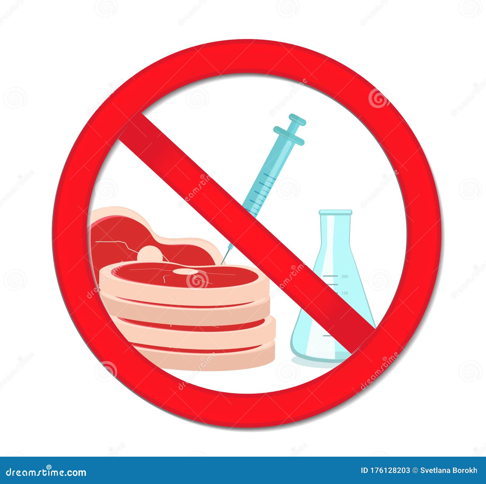 Prohibited Meat with Manipulation, Synthetic Meat. Red Stop