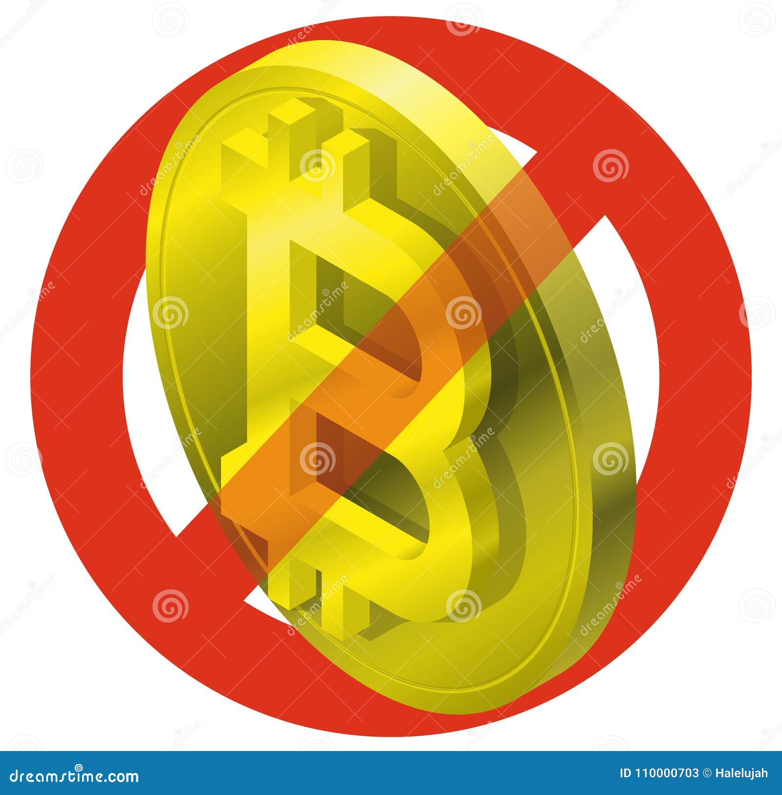 prohibition of bitcoin coin, . cryptocurrency strict ban sign. caution of virtual digital currency, internet investing.