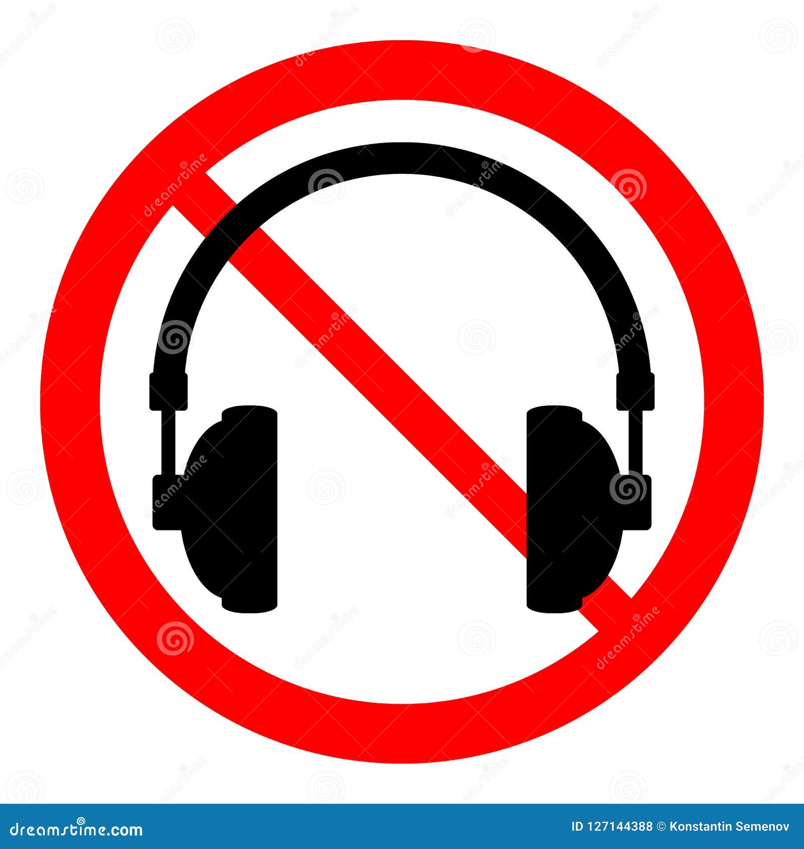 prohibition sign headphones on white.