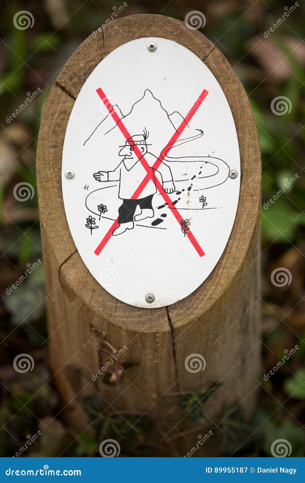 prohibition sign outdoors in forest, don`t cross !
