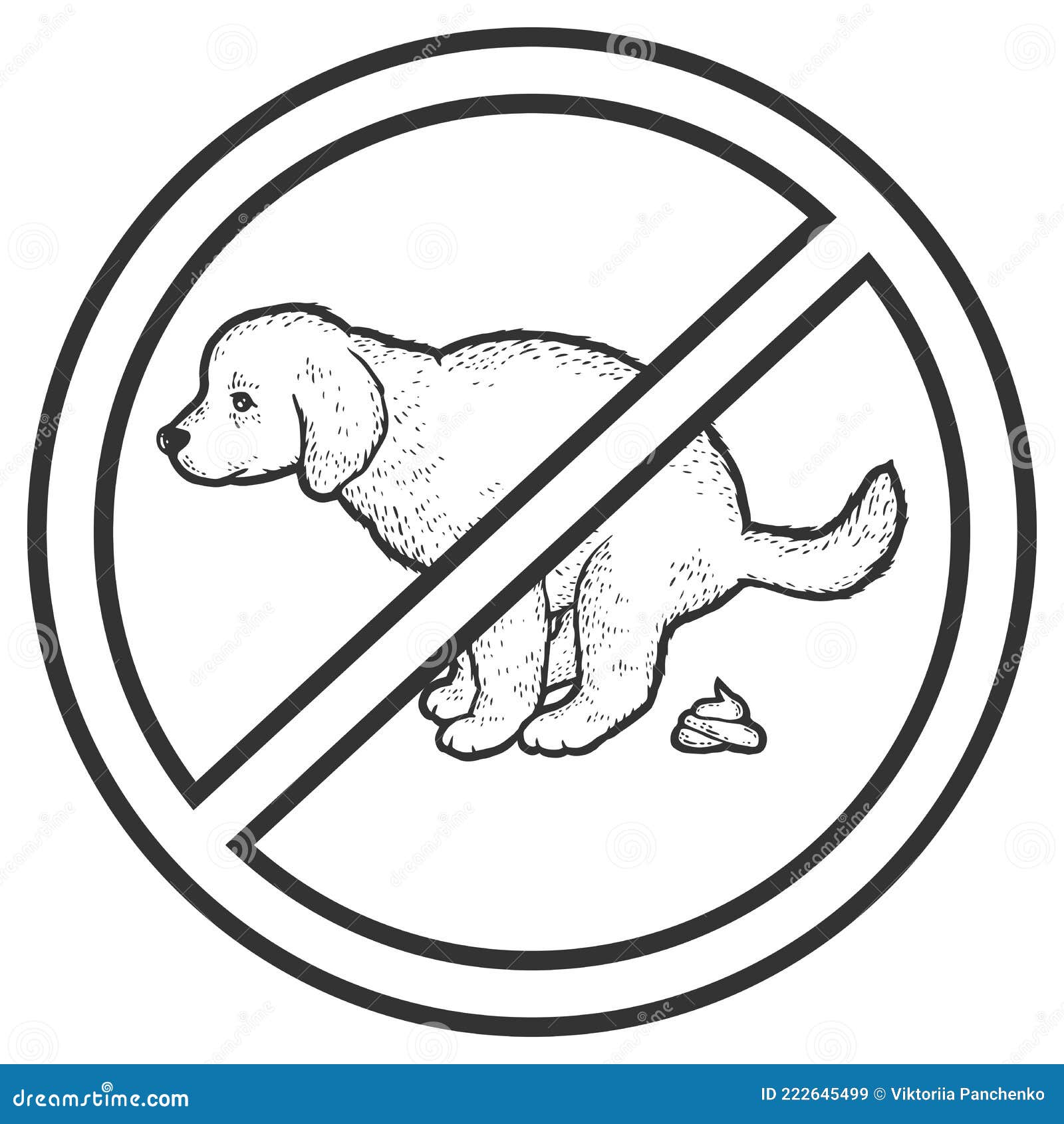 prohibition sign. puppy pooping. sketch scratch board imitation coloring.