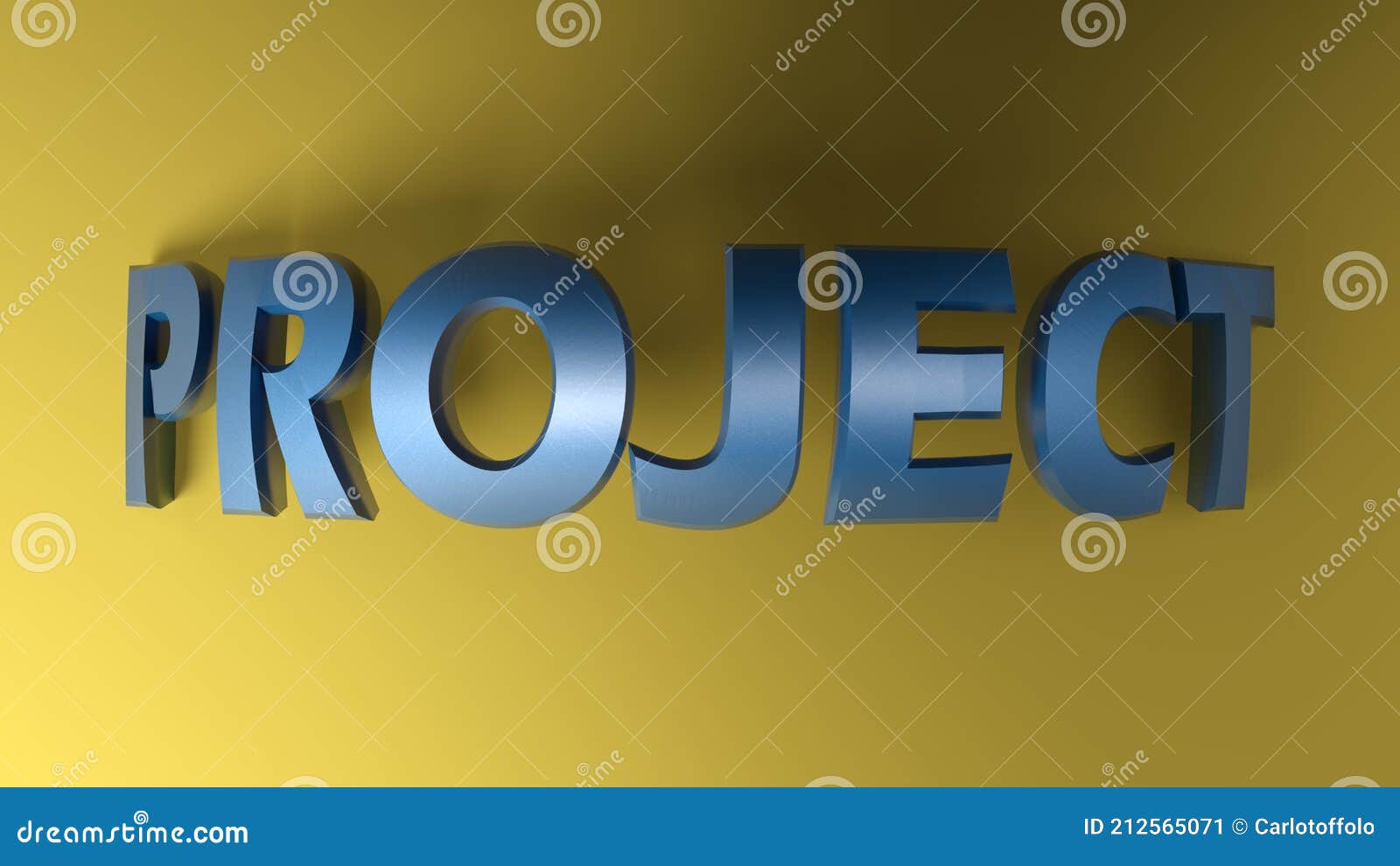 PROJECT Blue Metallic Write Over Yellow Background - 3D Rendering