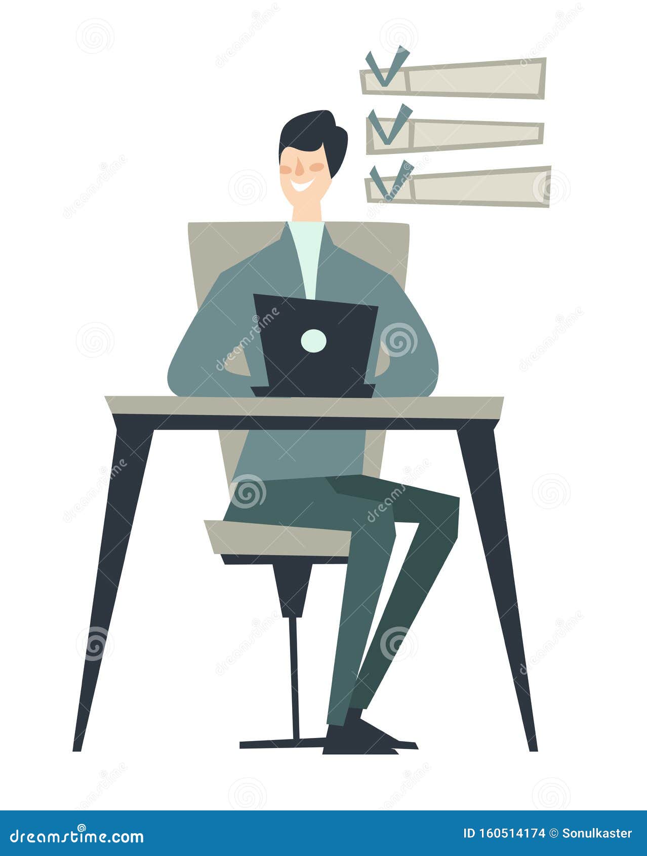 Person Working On Laptop And Checkboxes With Check Mark Icons