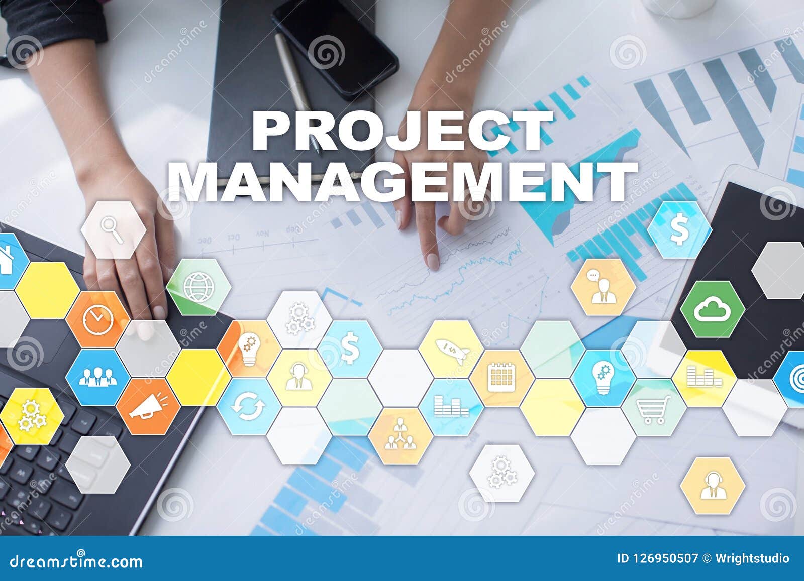 Project Management on the Virtual Screen. Business Concept. Stock Image ...