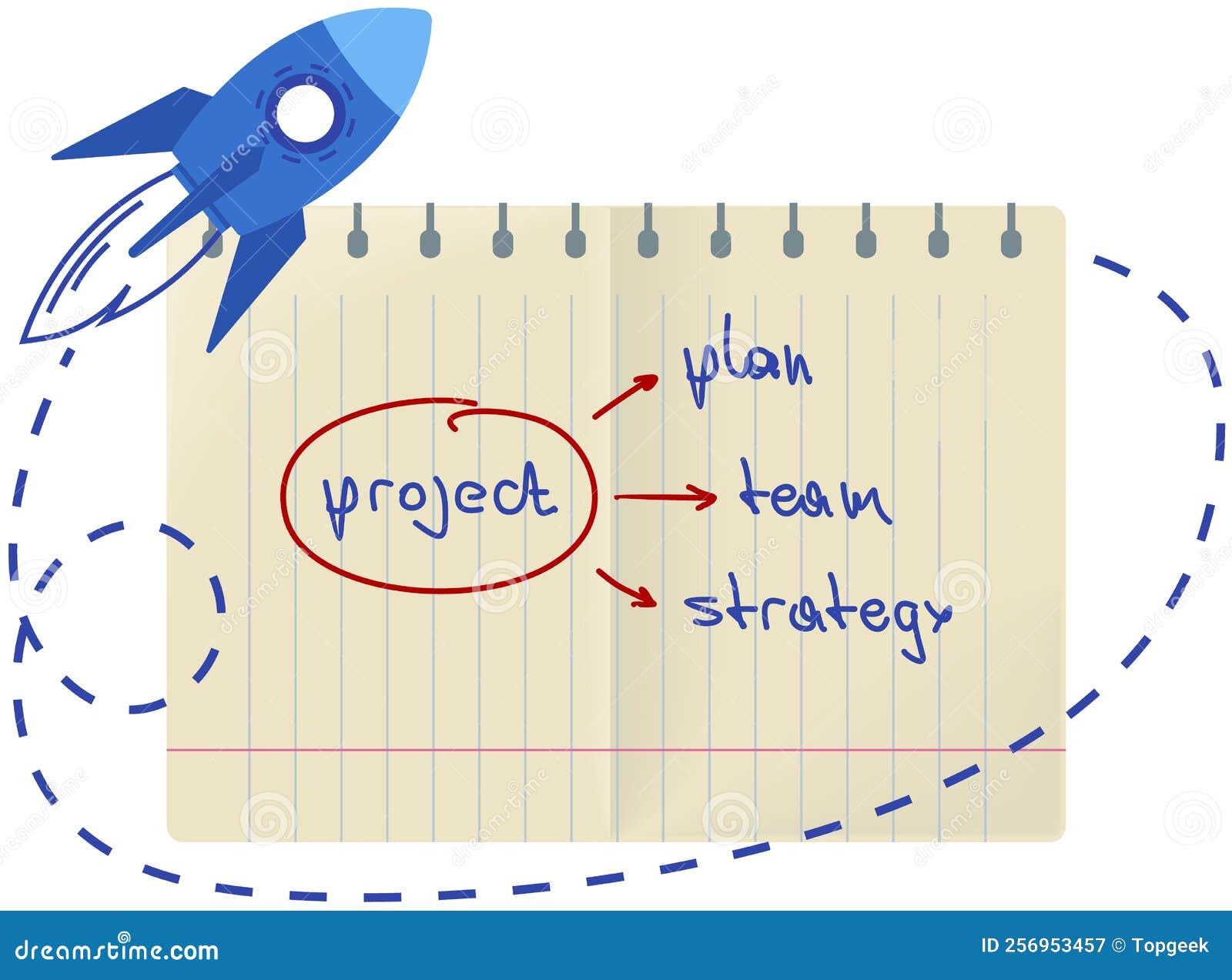 Project task management and effective planning icon with rocket
