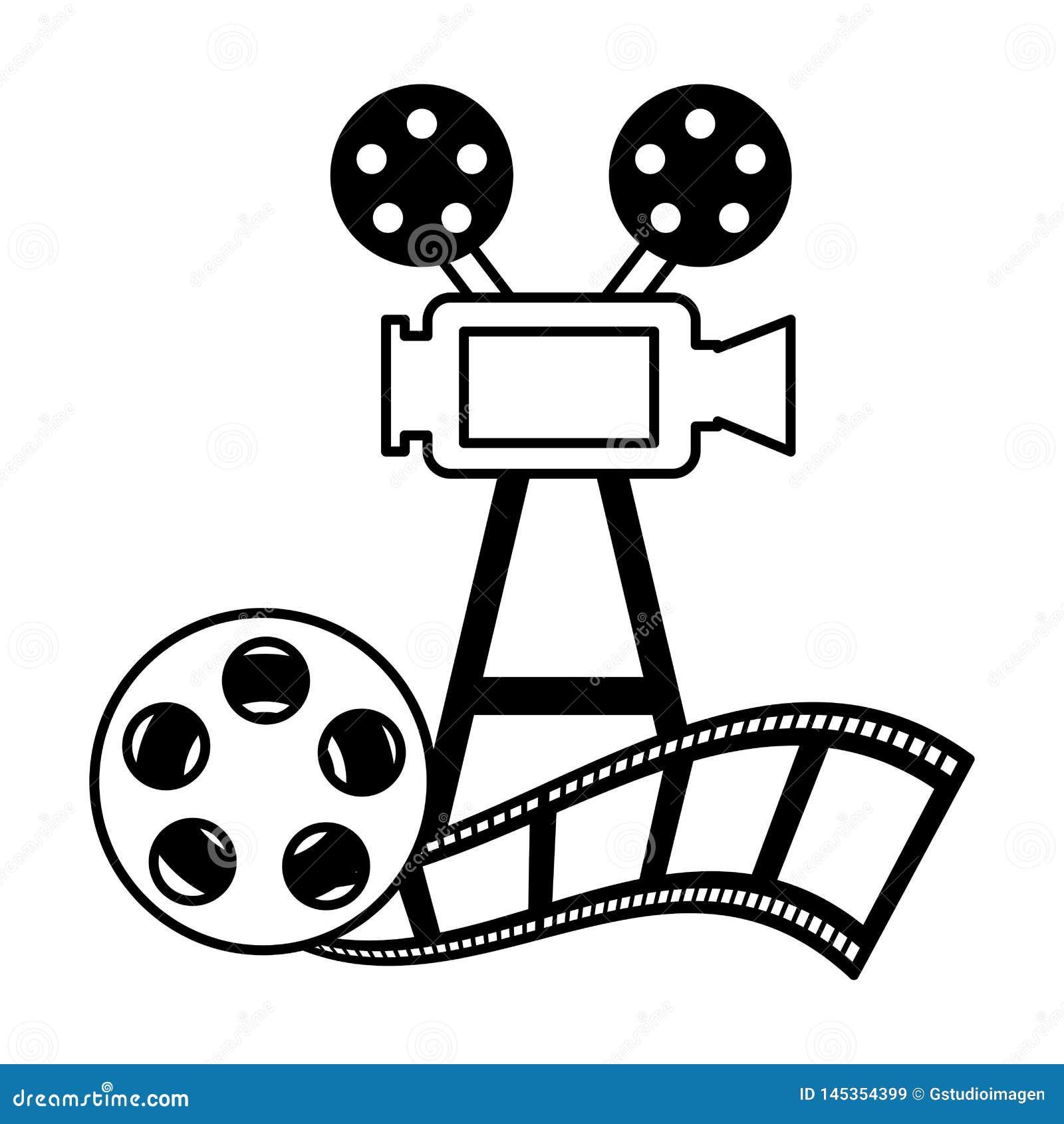 Projector Camera and Reel Strip Production Movie Film Stock Vector -  Illustration of entertainment, cinematography: 145354399