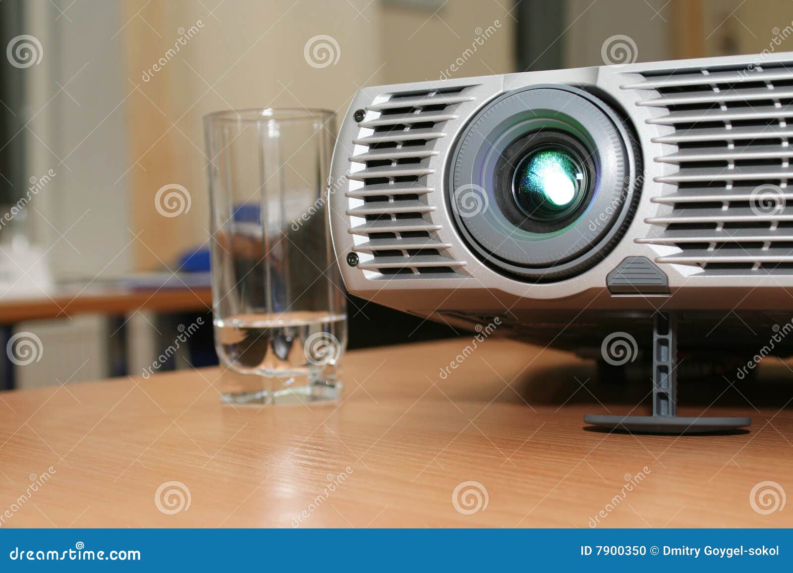 Projector with Glass at Office Table (horizontal) Stock Photo Image
