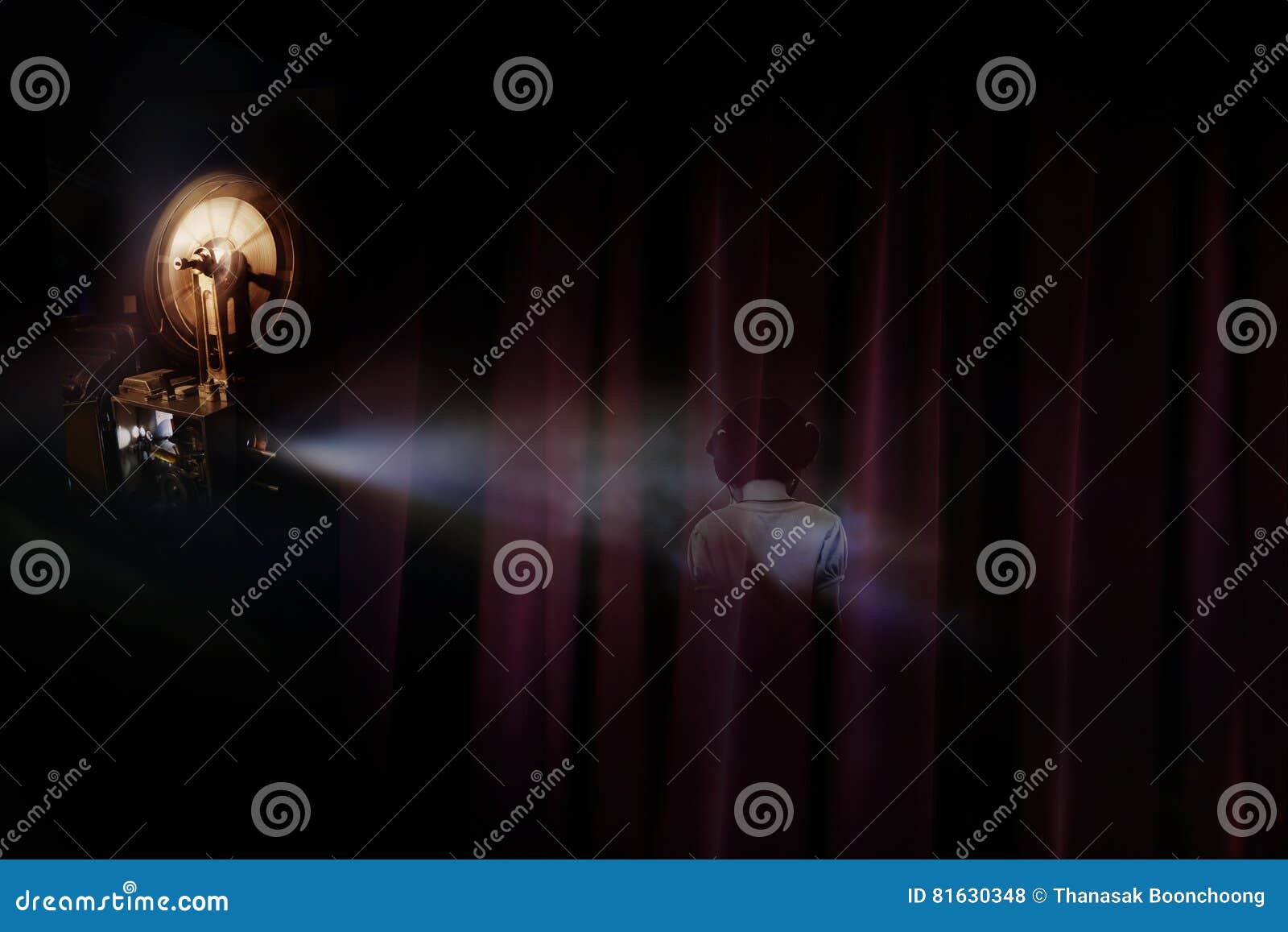 Projector Shows the Horror Film, Kid Ghost Stock Photo Image of