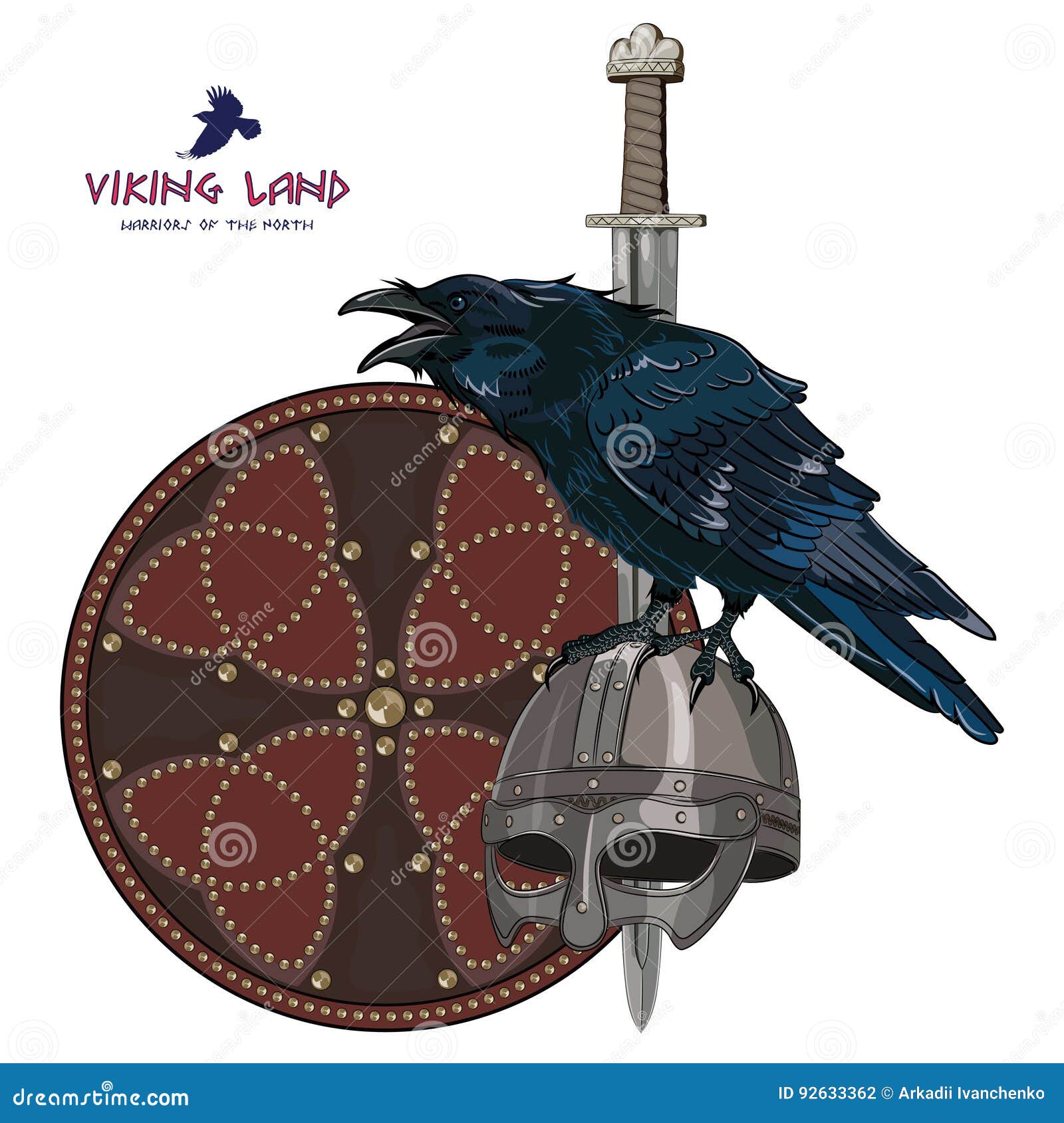 Desenho Com Espada Nórdica, Escudo, Elmo Viking E Um Corvo Pousado Em Cima  Ilustração do Vetor - Ilustração de metal, medieval: 92633362, image size:1600x1690