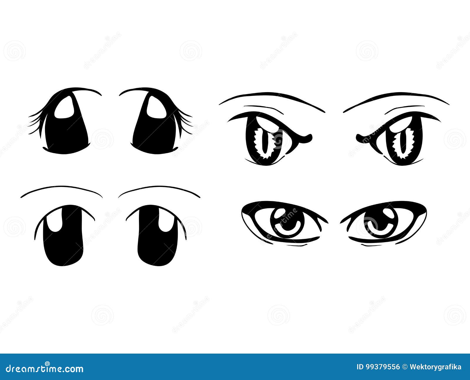 Olhos bonitos de garotas de anime. expressões de rosto de mangá. ilustração  vetorial.