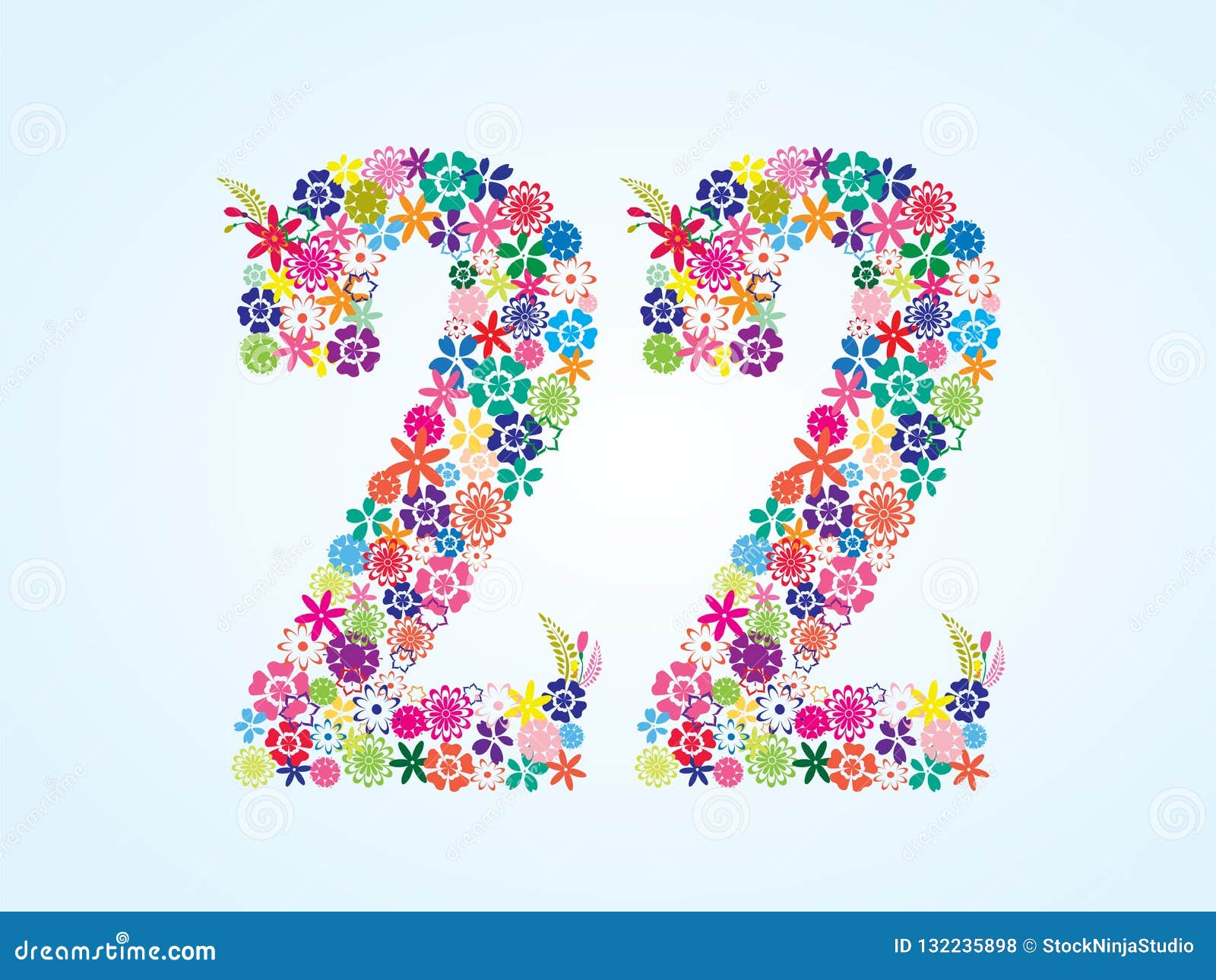 Projeto floral colorido de 22 números do vetor isolado no fundo branco Caráter tipo floral do vetor do número vinte e dois