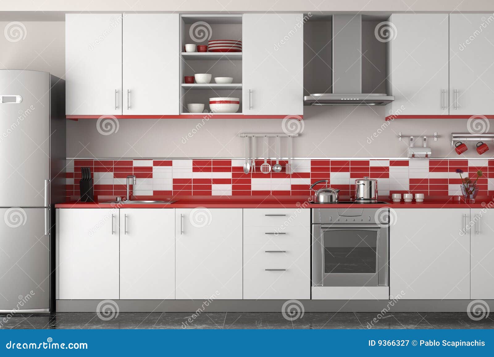 #82A328 de Stock Royalty Free: Projeto interior da cozinha vermelha moderna 1300x956 px Projeto Cozinha Verde #2711 imagens