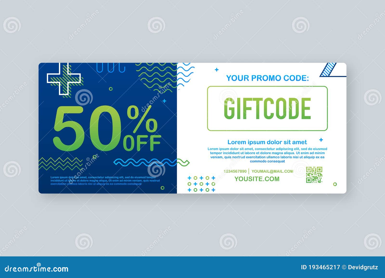 Promo Code. Vector Gift Voucher with Coupon Code. Premium EGift Card Background for E-commerce, Online Shopping Stock Vector - Illustration of background, concept: 193465217