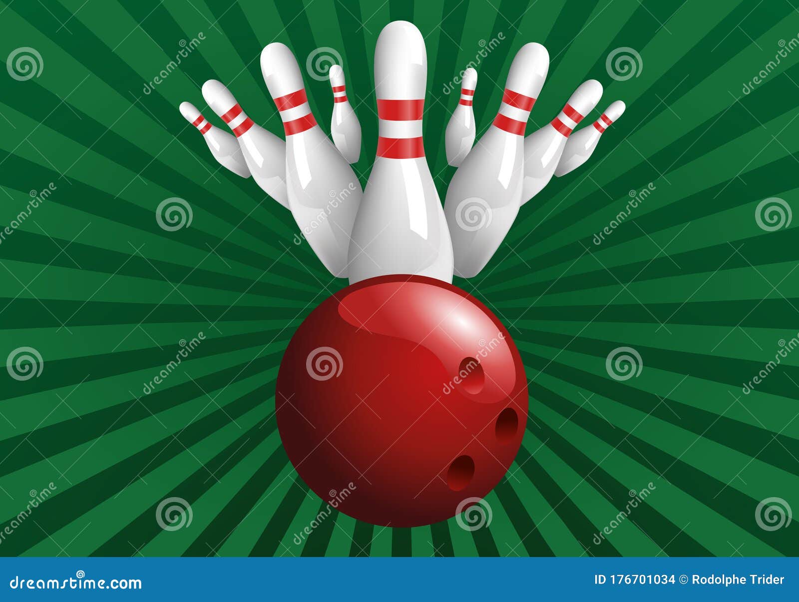 Bowling Concept with a Ball that Strikes by Knocking Down All the Pins
