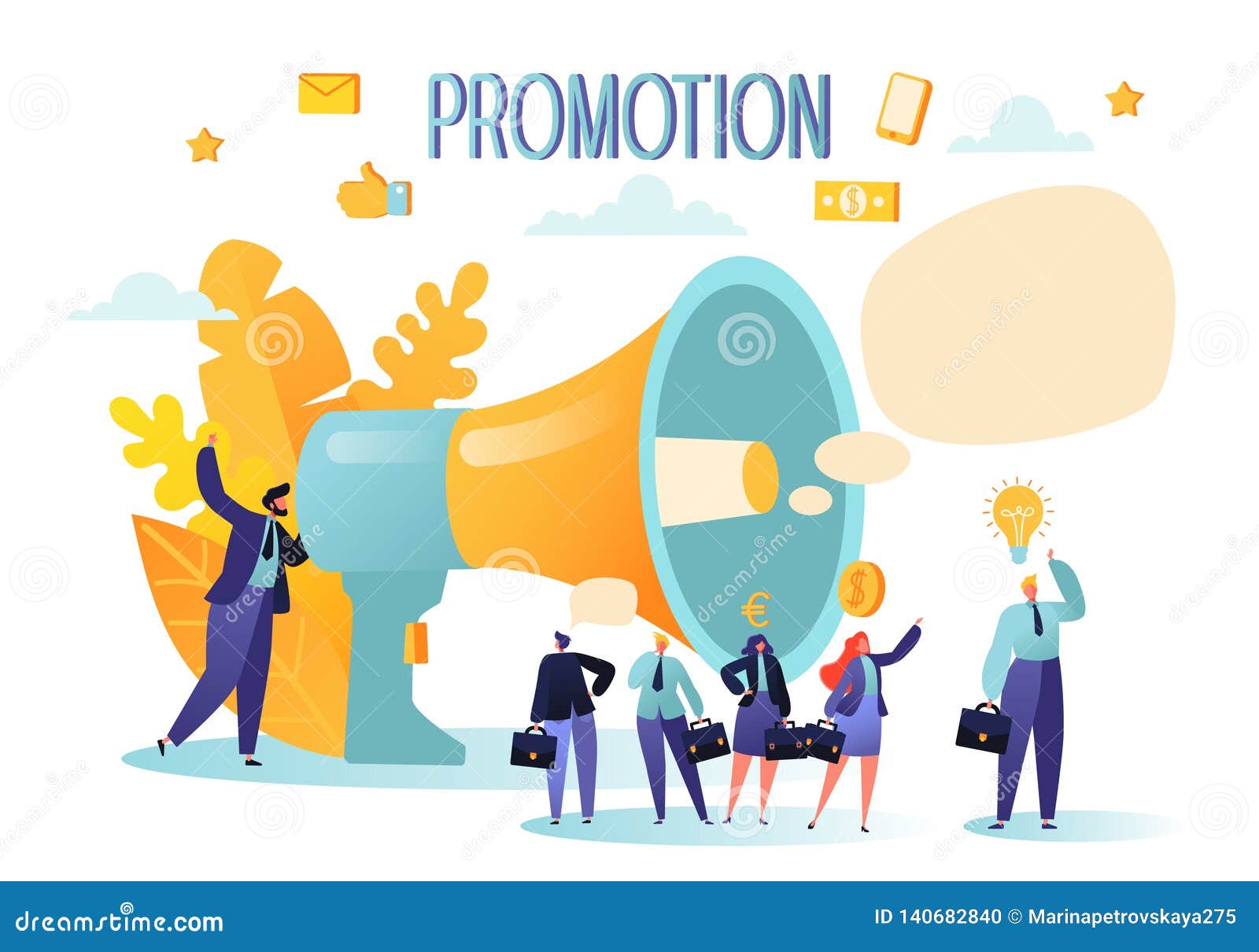 concept of advertisement, marketing, promotion. loudspeaker talking to the crowd.