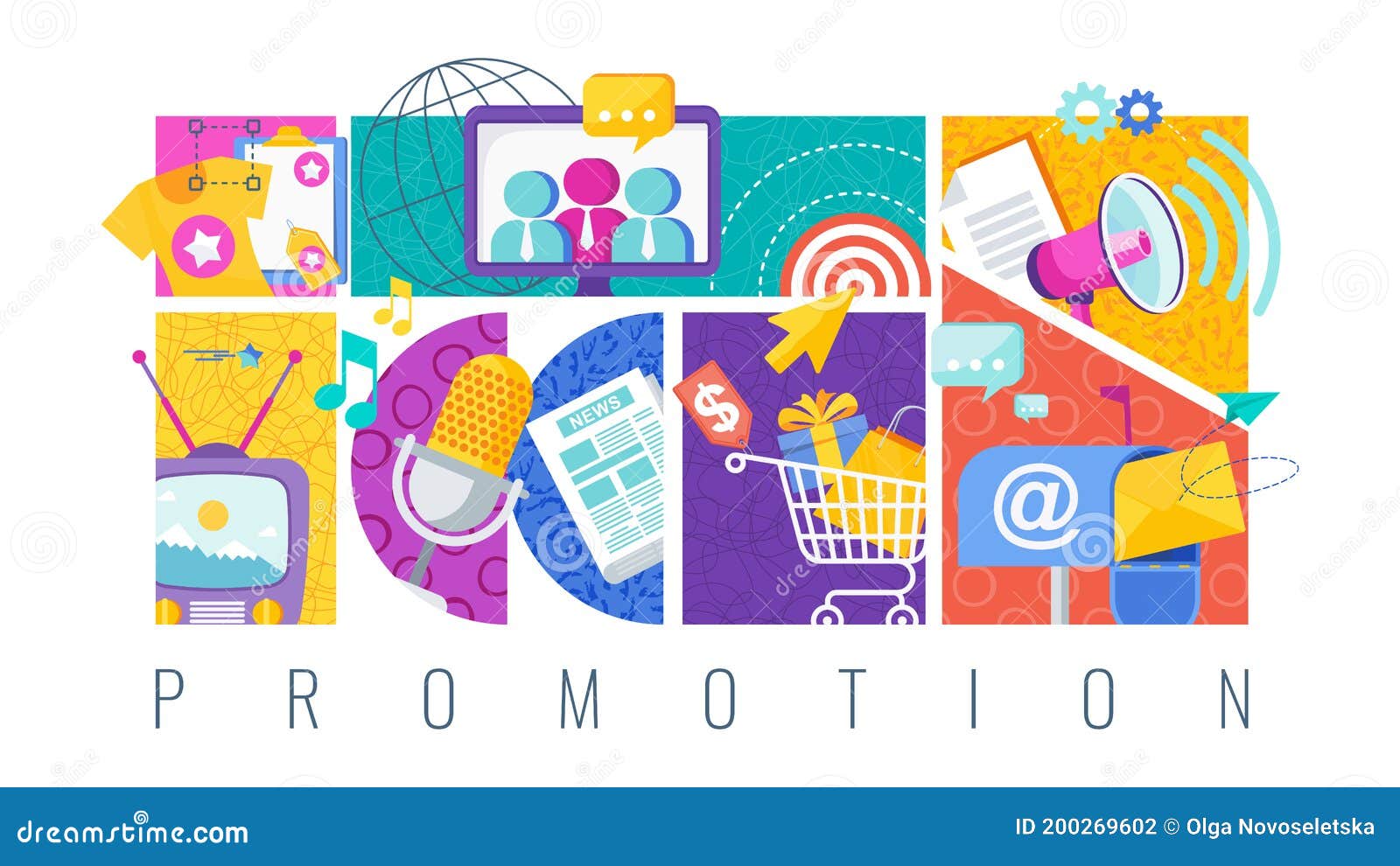 Promotion and Advertising Banner with Icon. Flat Vector Illustration