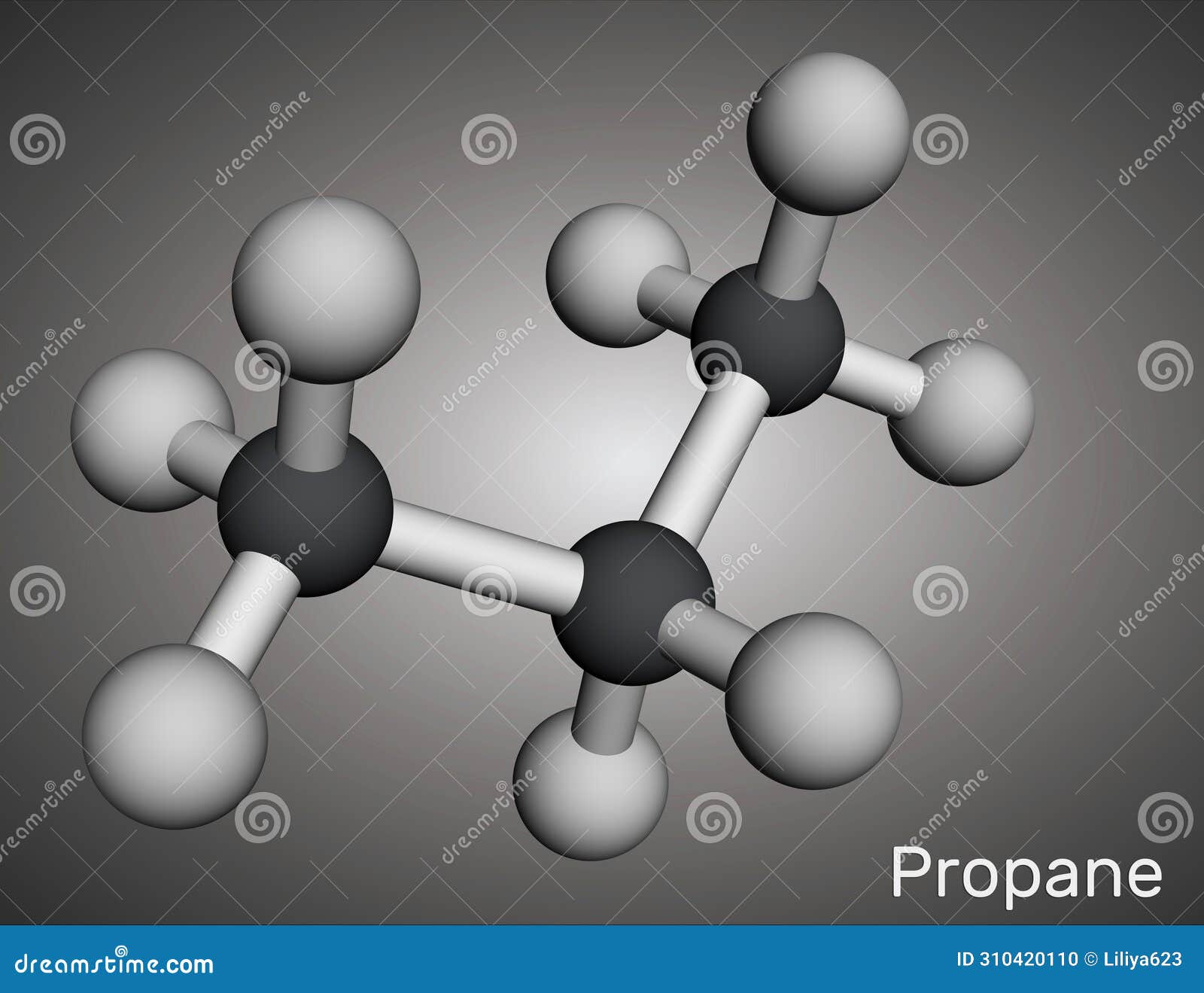 propane c3h8 molecule. it is three-carbon alkane, molecular model. 3d rendering