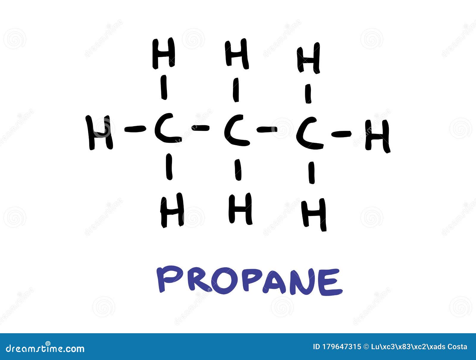 Illustration Of Propane Molecule With Blue Tone Background.. Stock ...