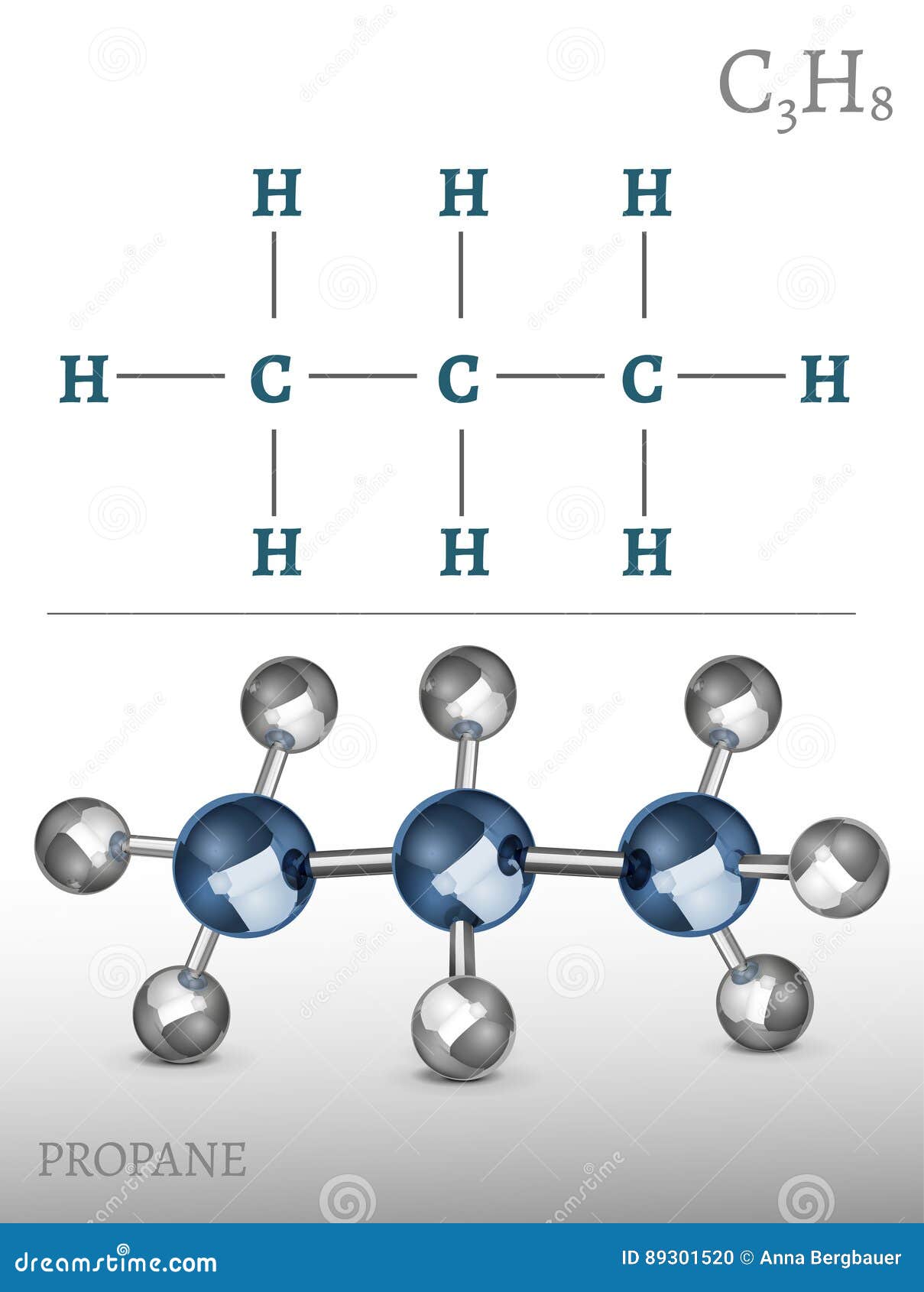 Propane, C3H8, Molecule Model And Chemical Formula Vector Illustration ...