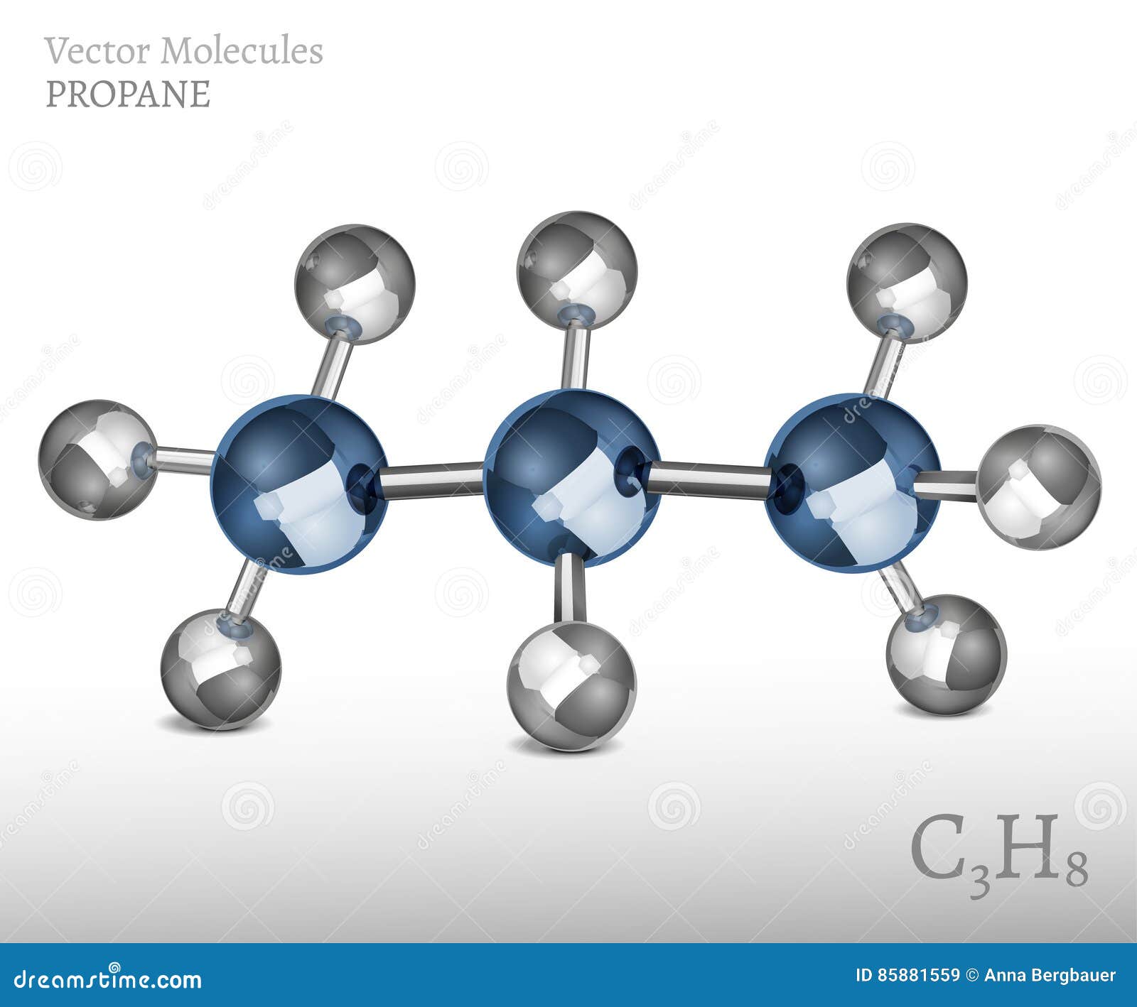 Propane, C3H8, Molecule Model And Chemical Formula Vector Illustration ...
