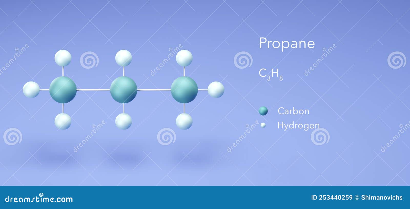 Propane, Natural Colorless Gas, Molecular Structures, 3d Rendering ...
