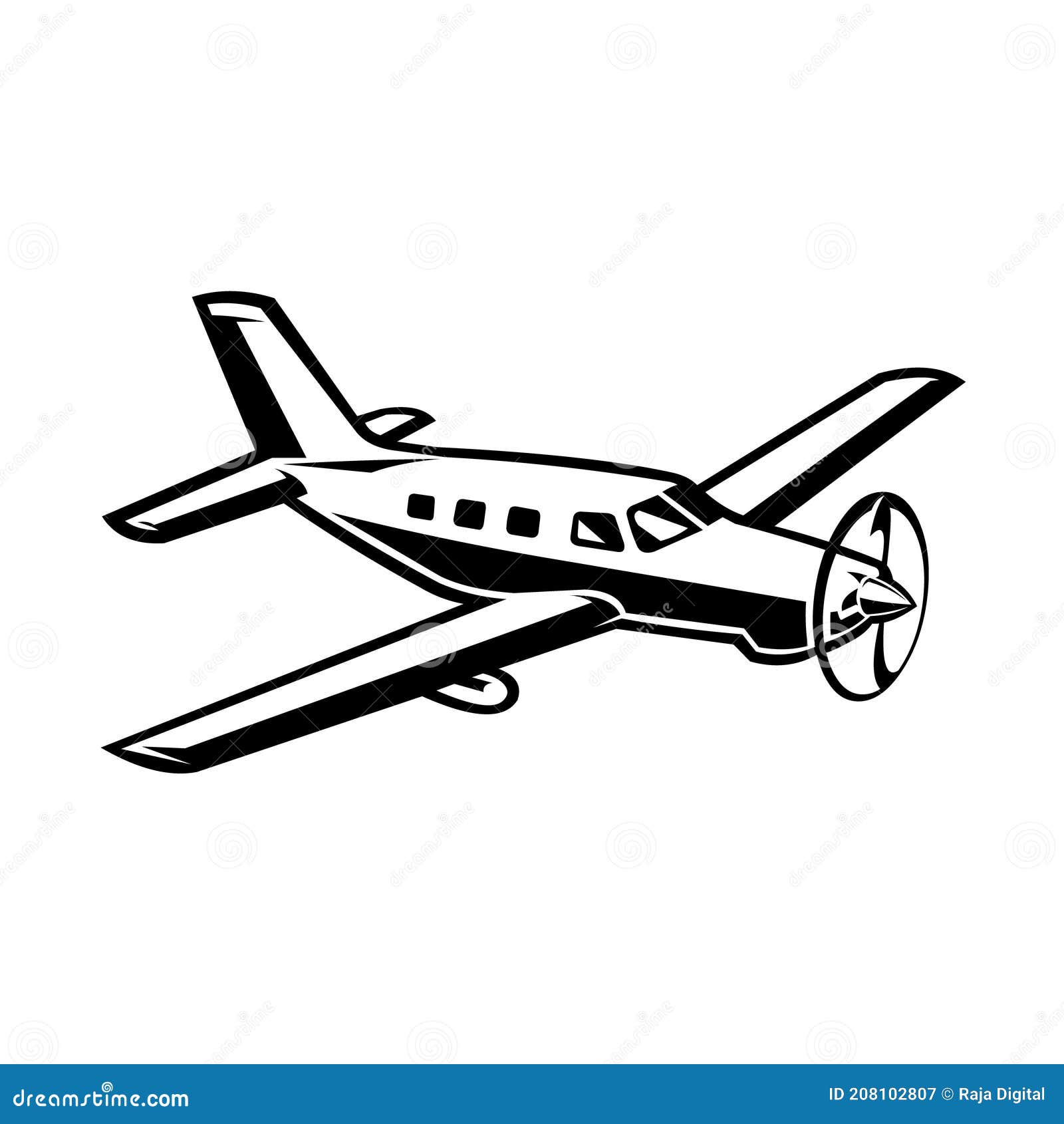 Propeller Plane Monochrome Vector Image Illustration Isolated Stock