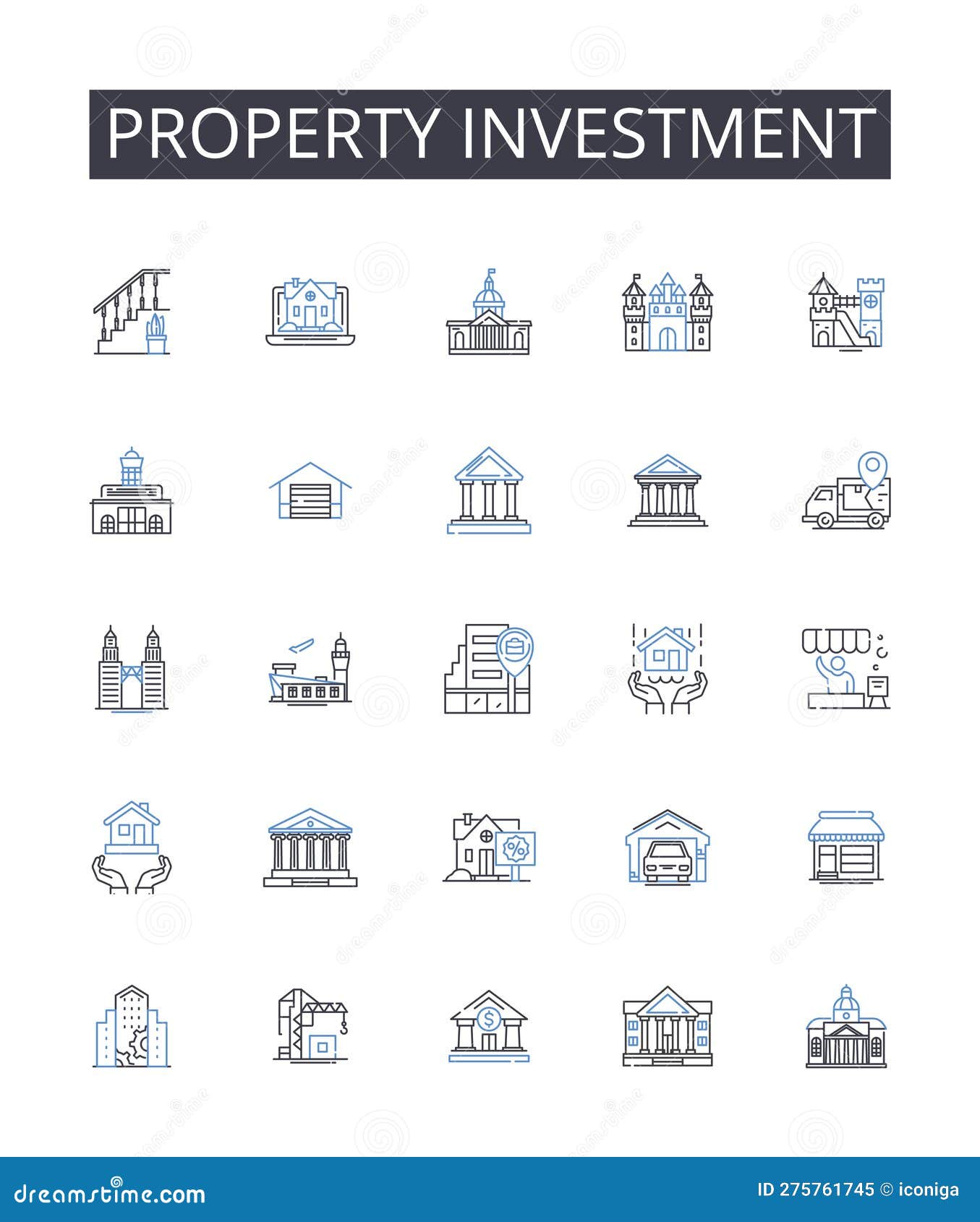 property investment line icons collection. fiction, poetry, prose, novel, genre, plot, character  and linear