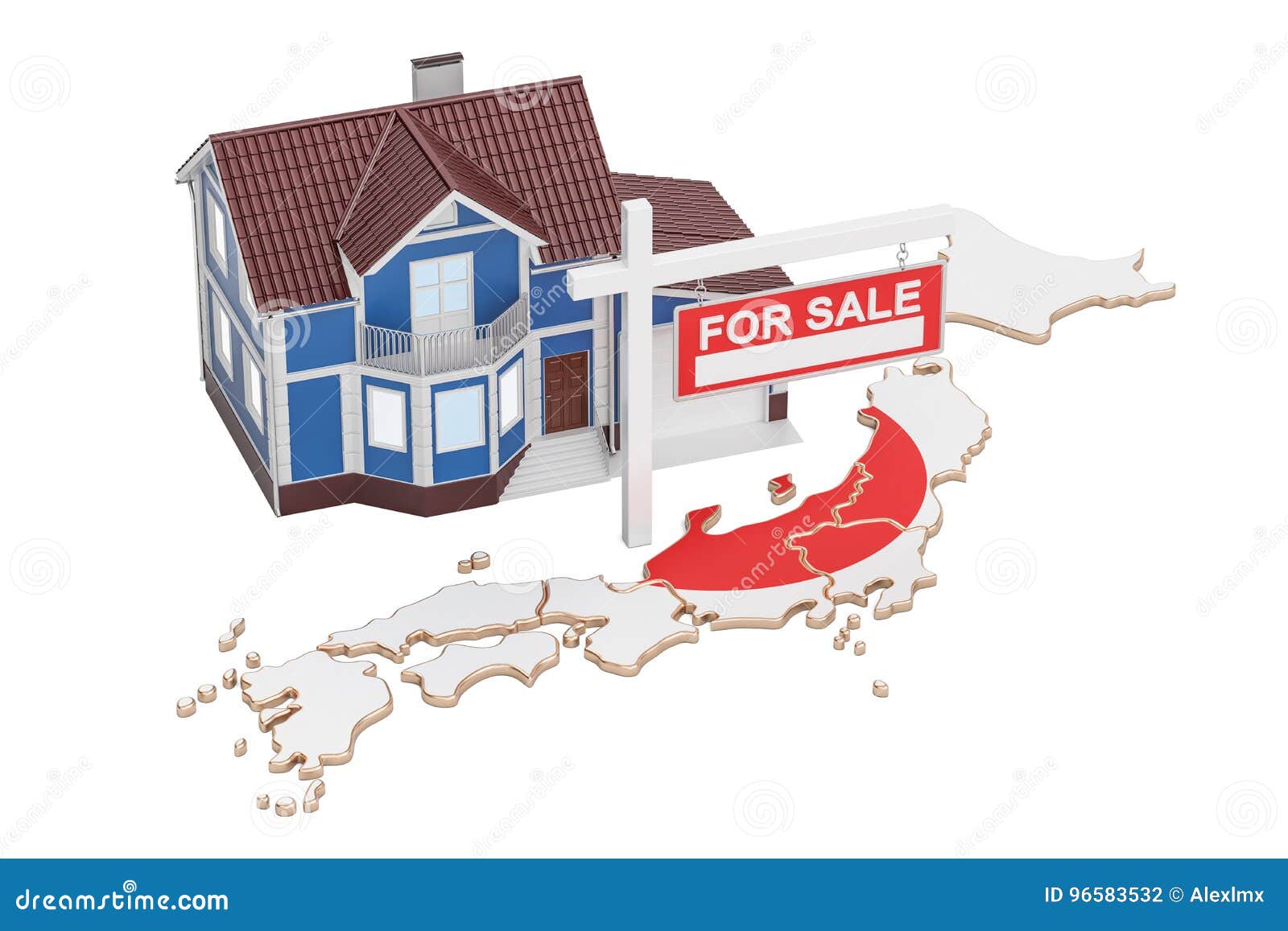 Property for Sale and Rent in Japan Concept, 3D Rendering Stock