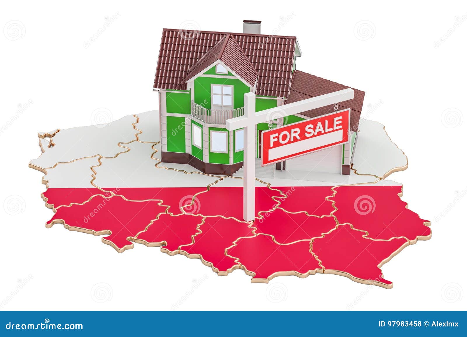 Property for Sale and Rent in Poland Concept, 3D Rendering Stock