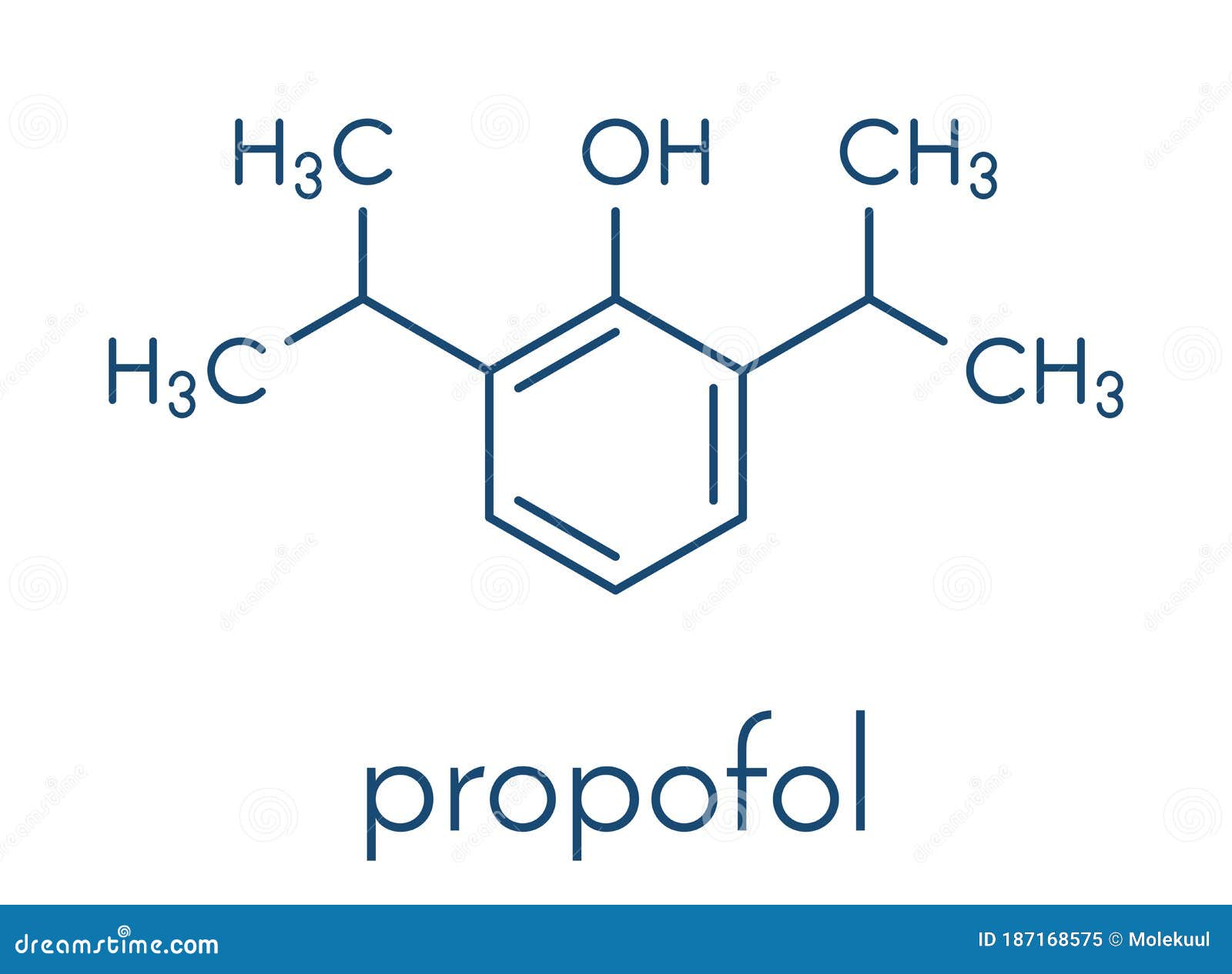 propofol anesthetic drug molecule. skeletal formula.
