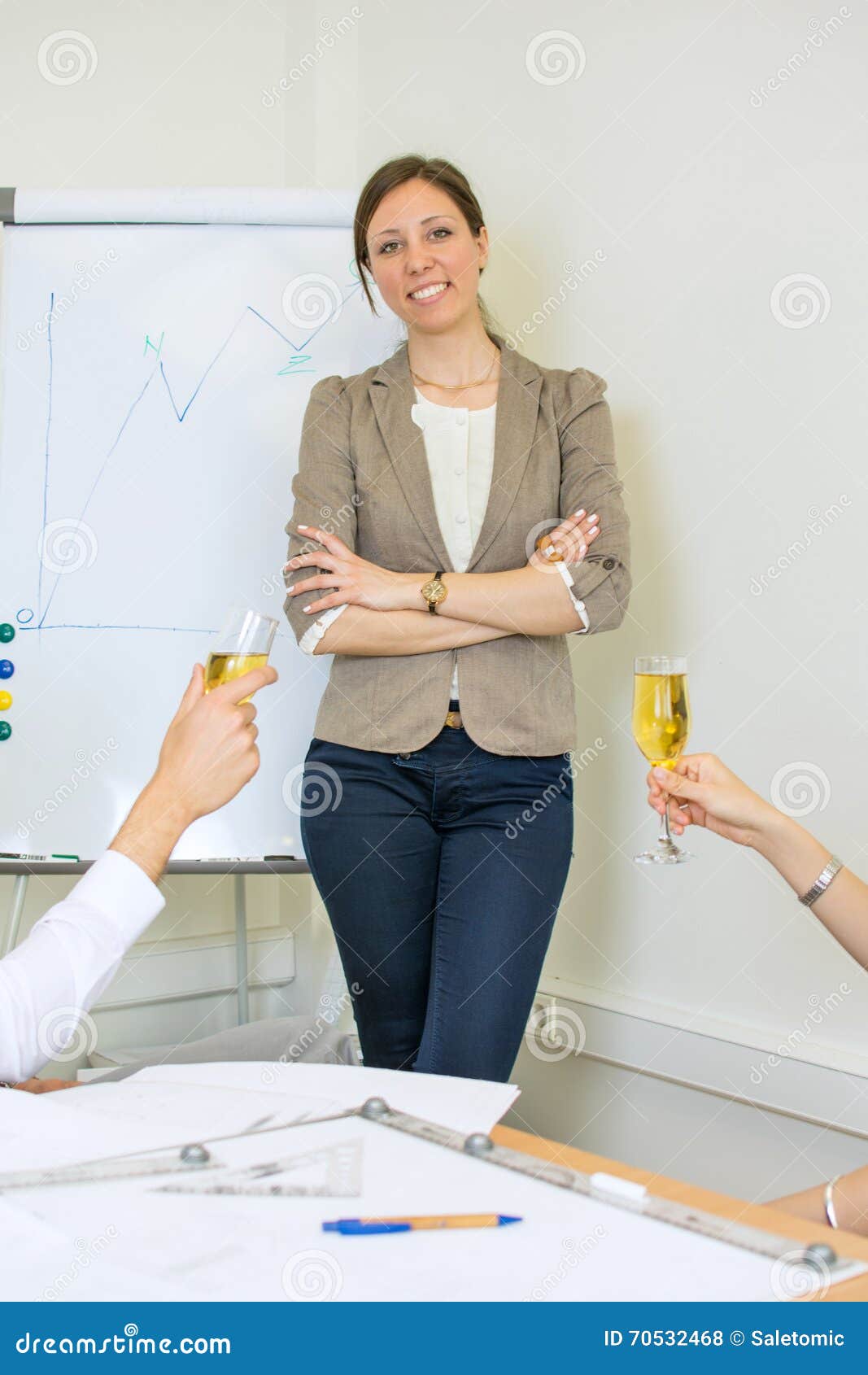 Proposing a toast at work stock photo. Image of partnership 70532468