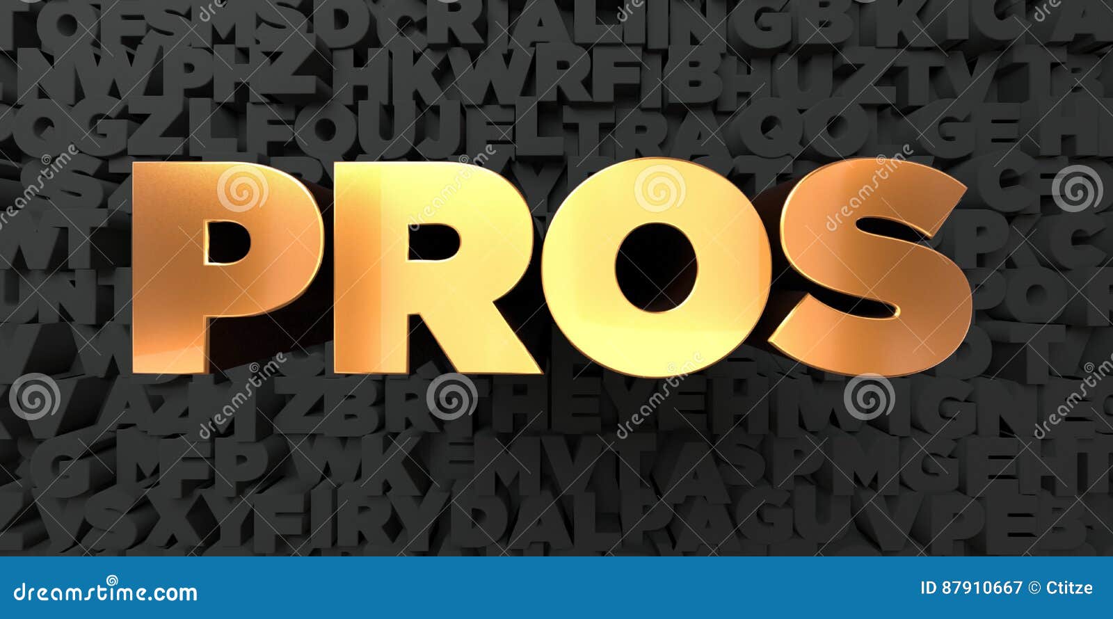 Pros Gold Text On Black Background 3d Rendered Royalty Free Stock