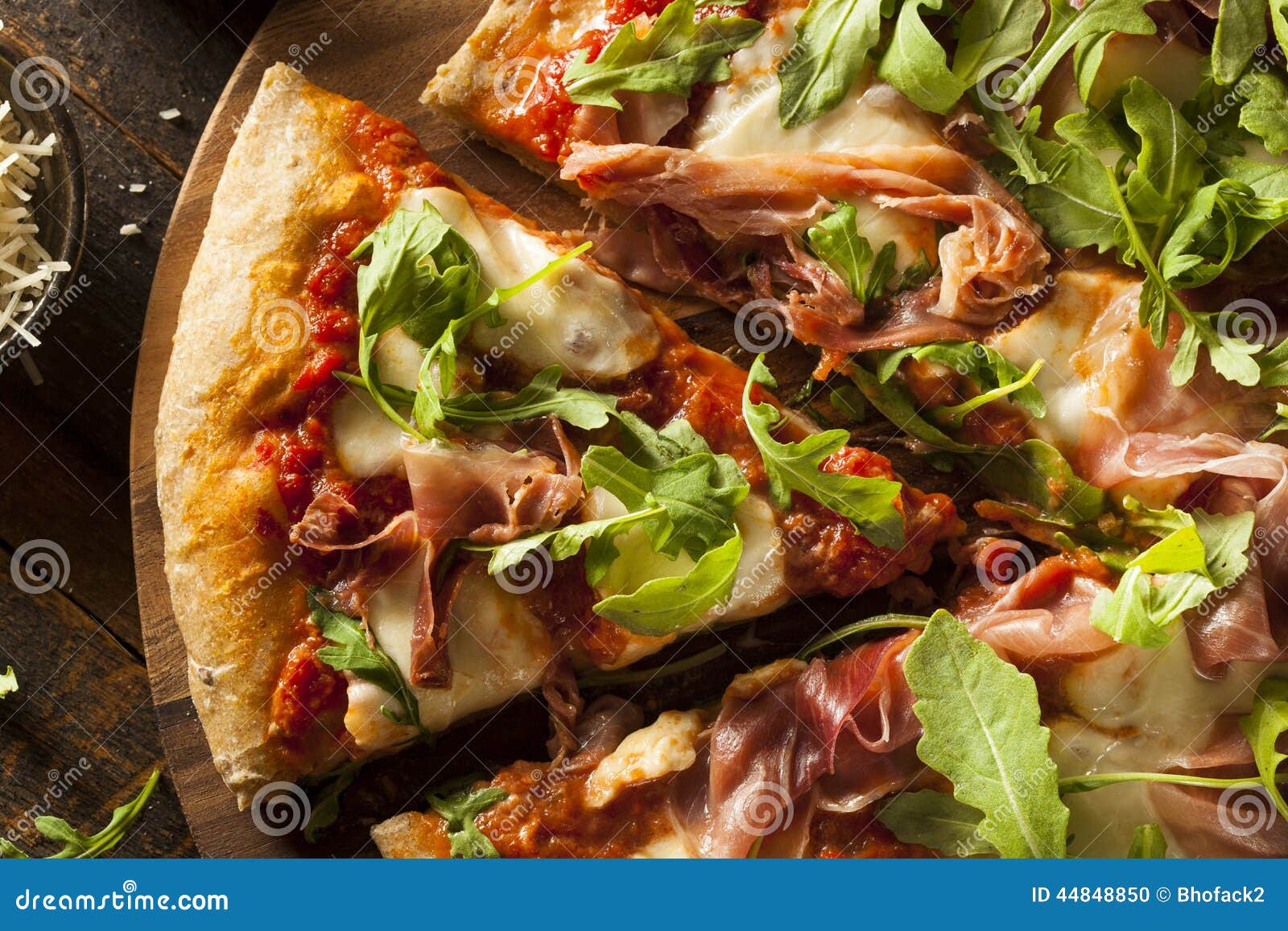 Prosciutto and Arugula Pizza Stock Photo Image of onion, lunch 44848850