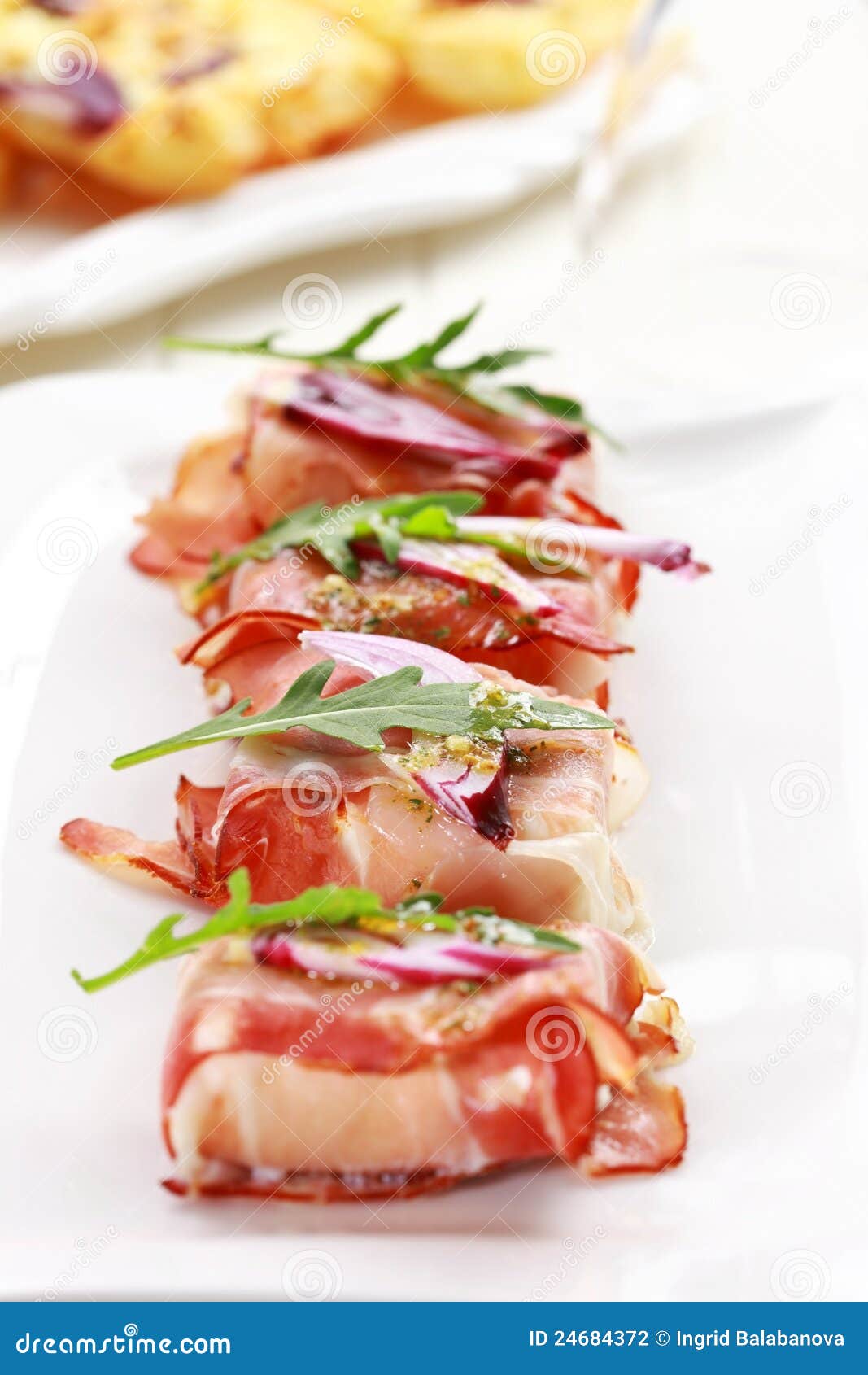 Prosciutto cheese rolls stock photo. Image of green, salad 24684372