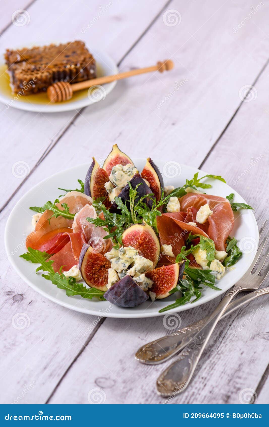 Prosciutto with Figs and Blue Cheese Stock Image Image of honey