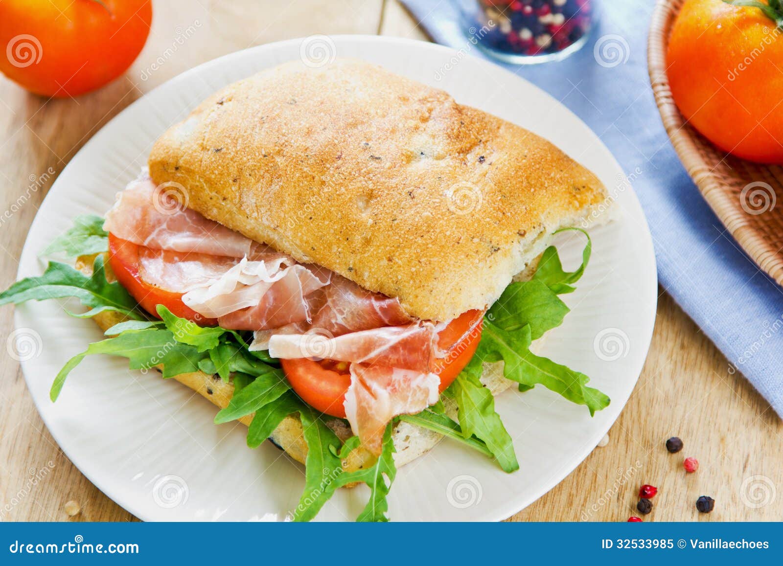 Prosciutto on Olive Ciabatta Sandwich Stock Image Image of pepper, arugula 32533985