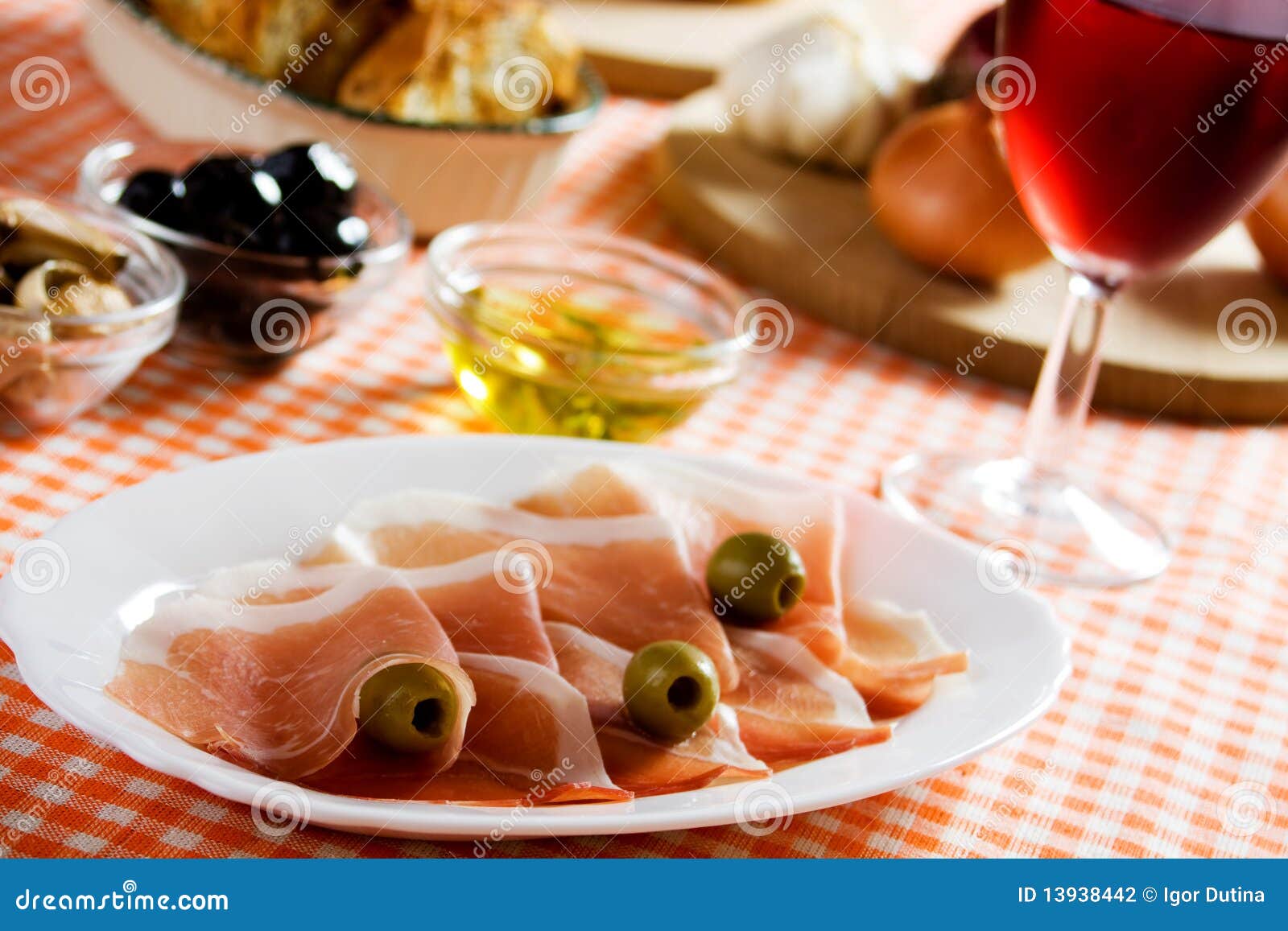Prosciutto with olives stock photo. Image of cuisine 13938442
