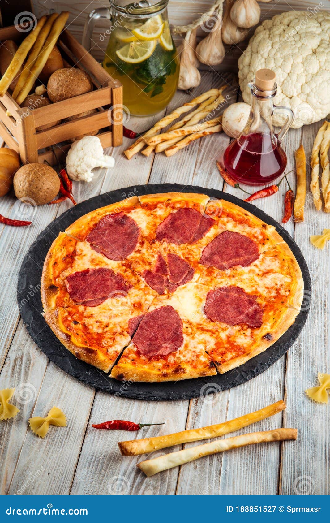 Prosciutto Pizza with Tomato Sauce and Ham Stock Image Image of metallic, cooked 188851527