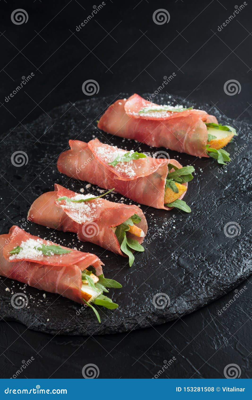 Prosciutto Rolls on Black Slate Stock Photo Image of delicious