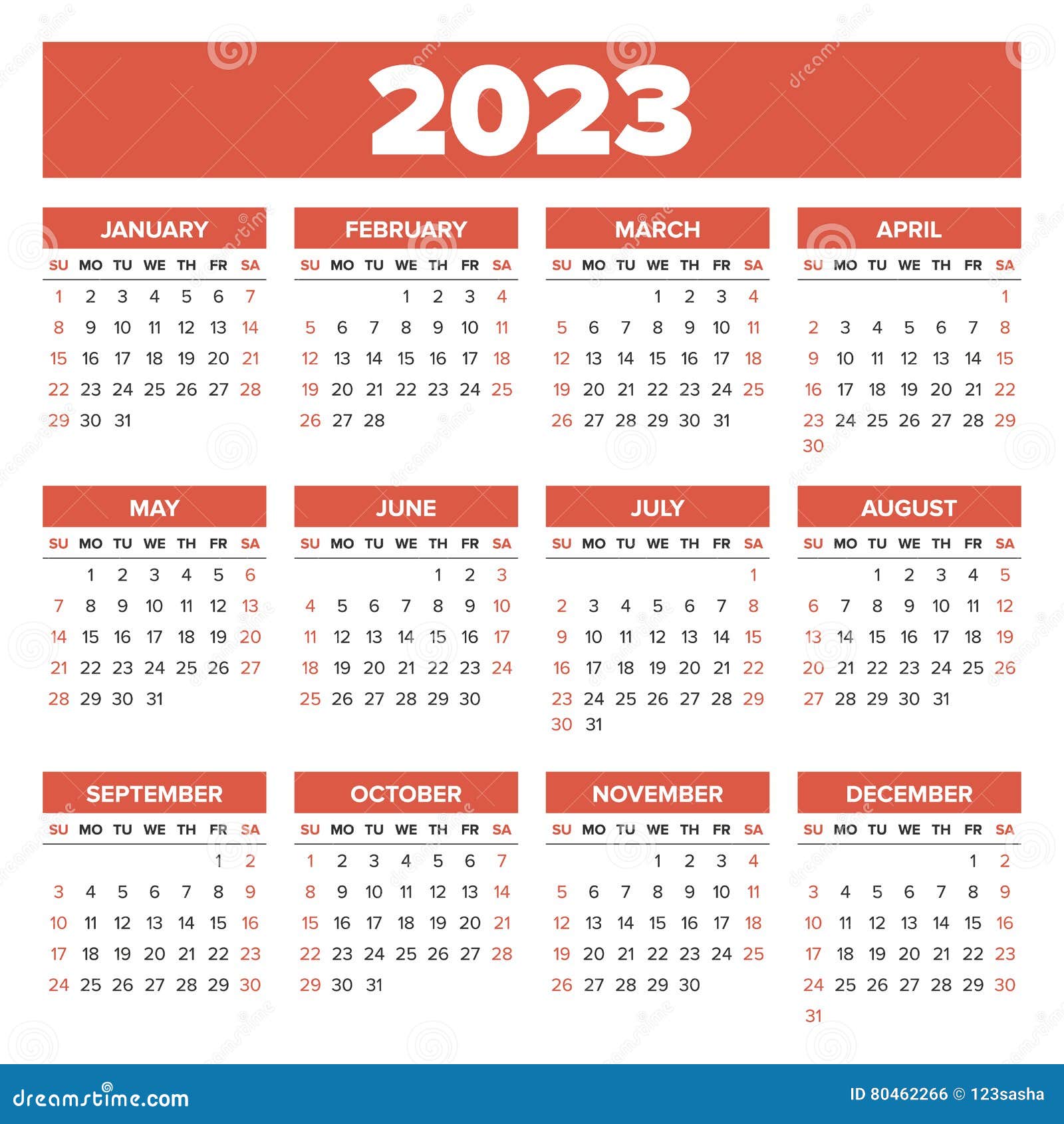 Prosty 2023 Rok Kalendarz Ilustracja Wektor Ilustracja Zlozonej Z Prosty 80462266 kalendarz 2023 rok